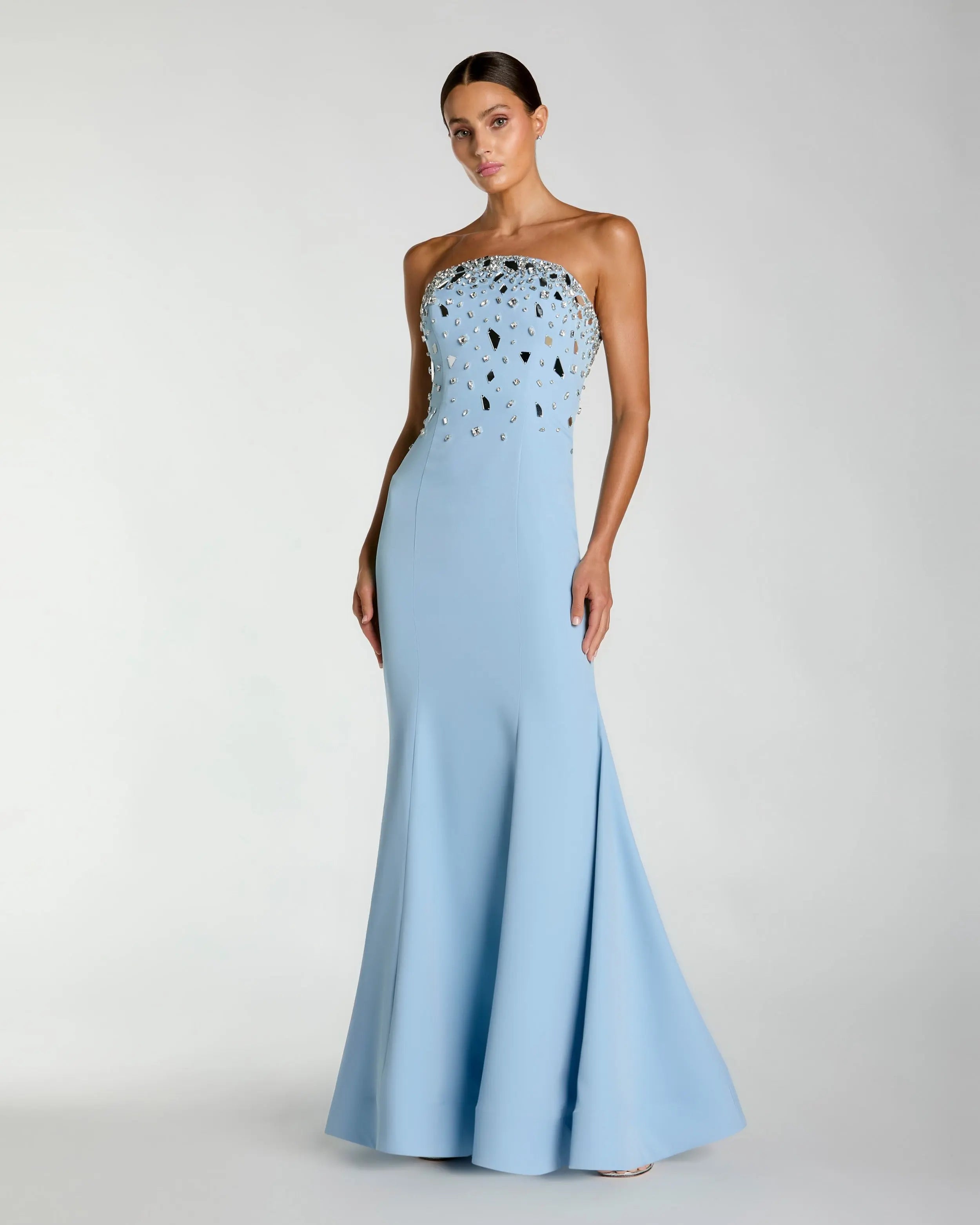Blue Strapless Embellished Mermaid Gown-Myartka