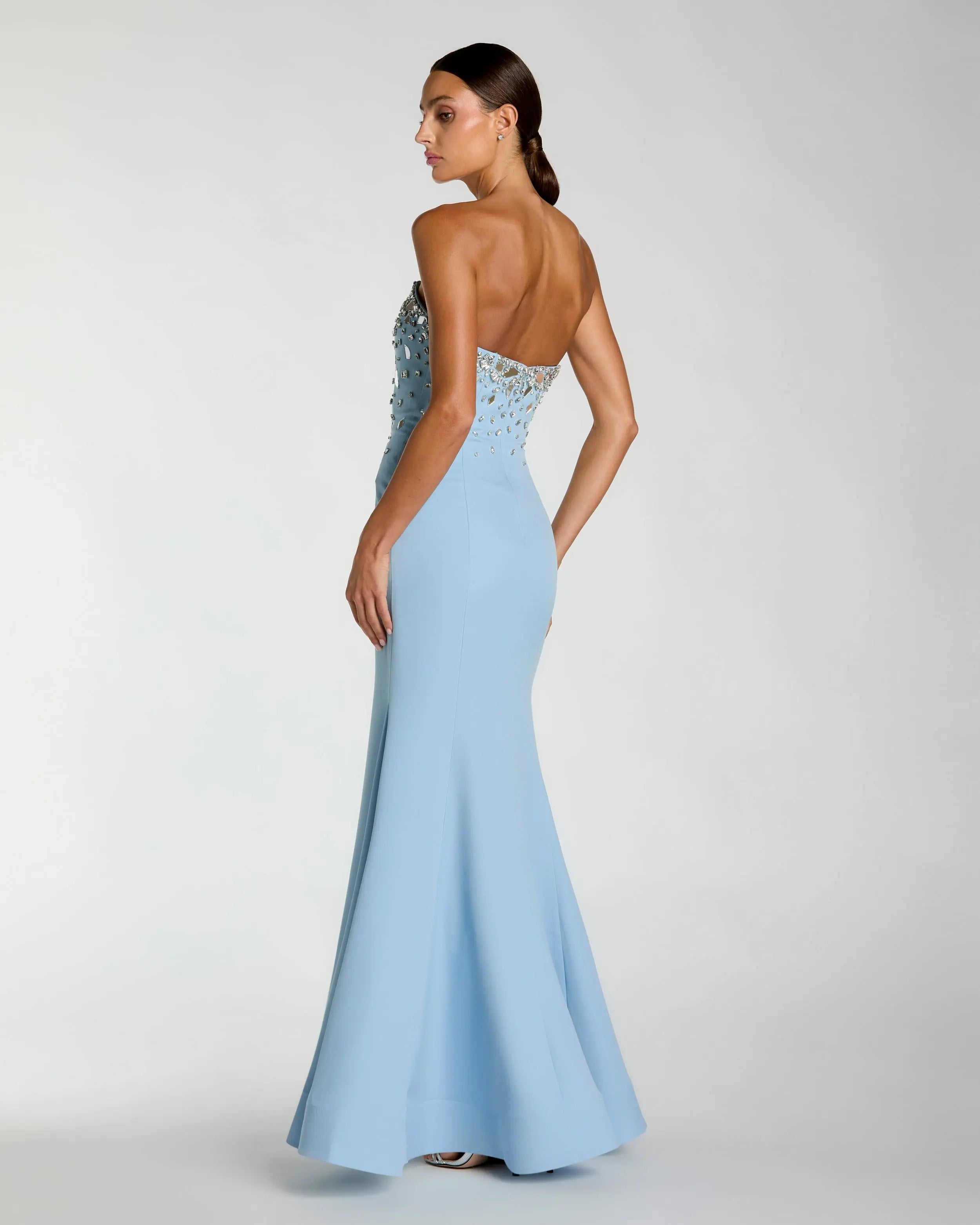 Blue Strapless Embellished Mermaid Gown-Myartka