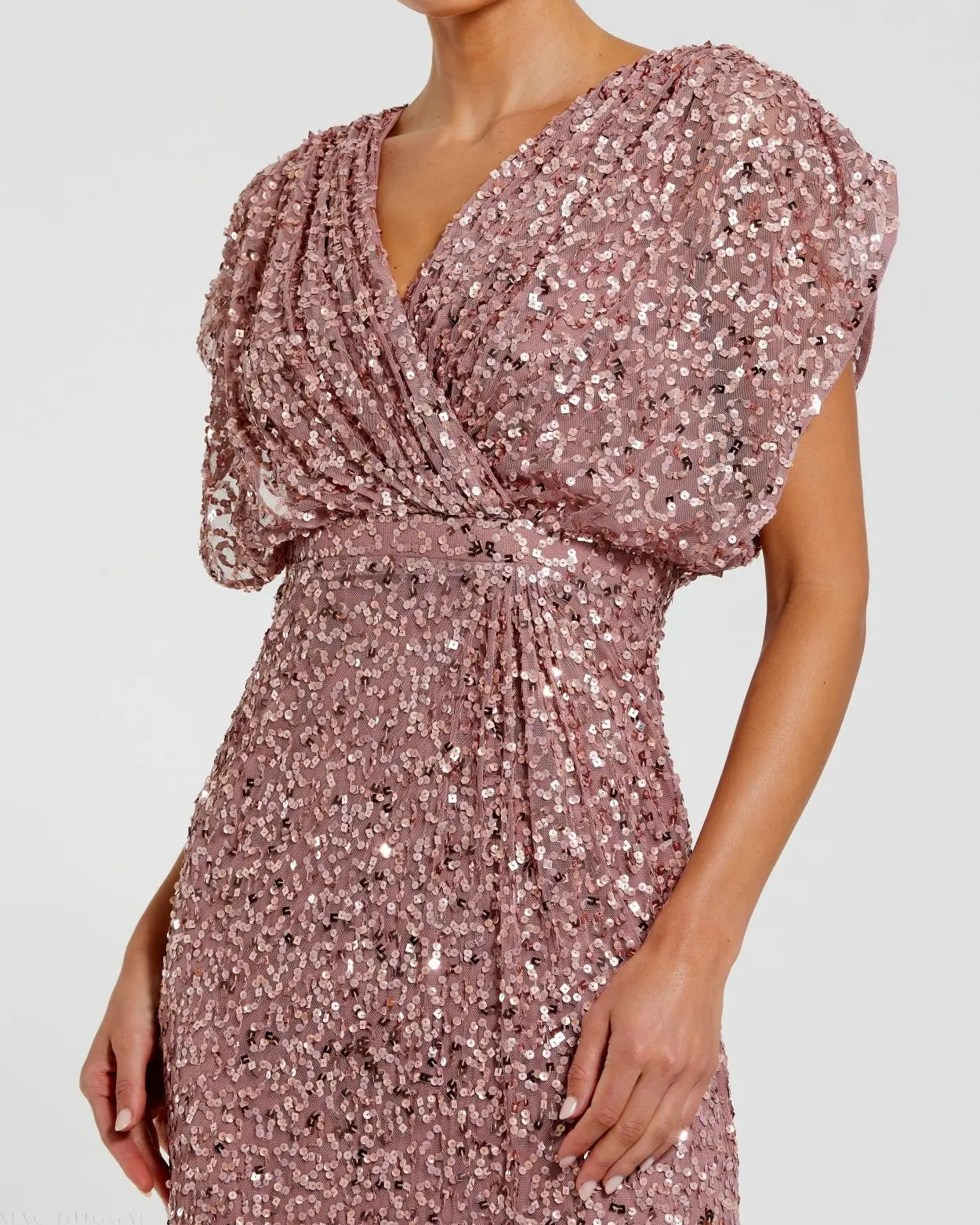 Purple Draped Sleeve V Neck Gown-Myartka