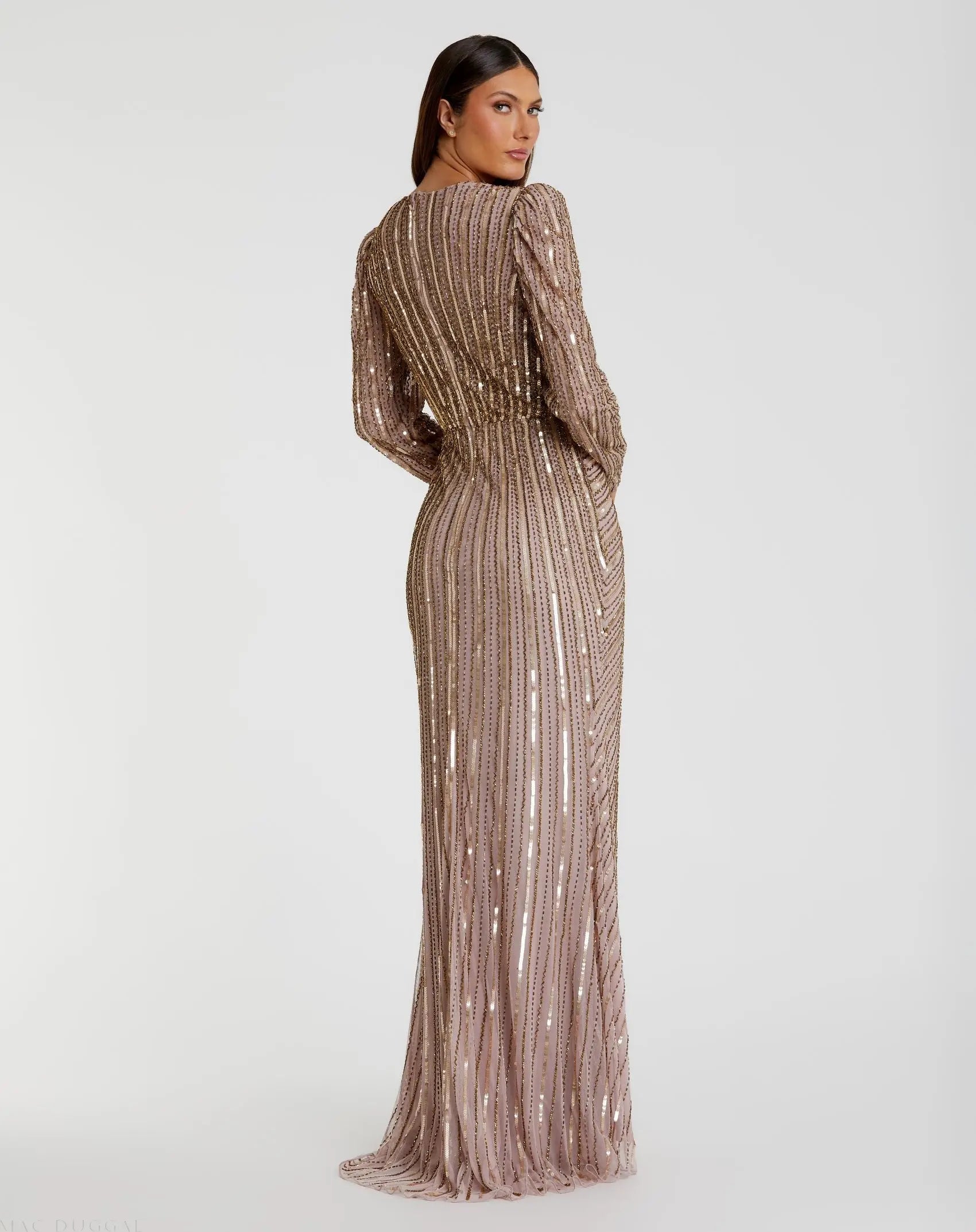 Brown Embellished Puff Sleeve Side Knot Gown-Myartka