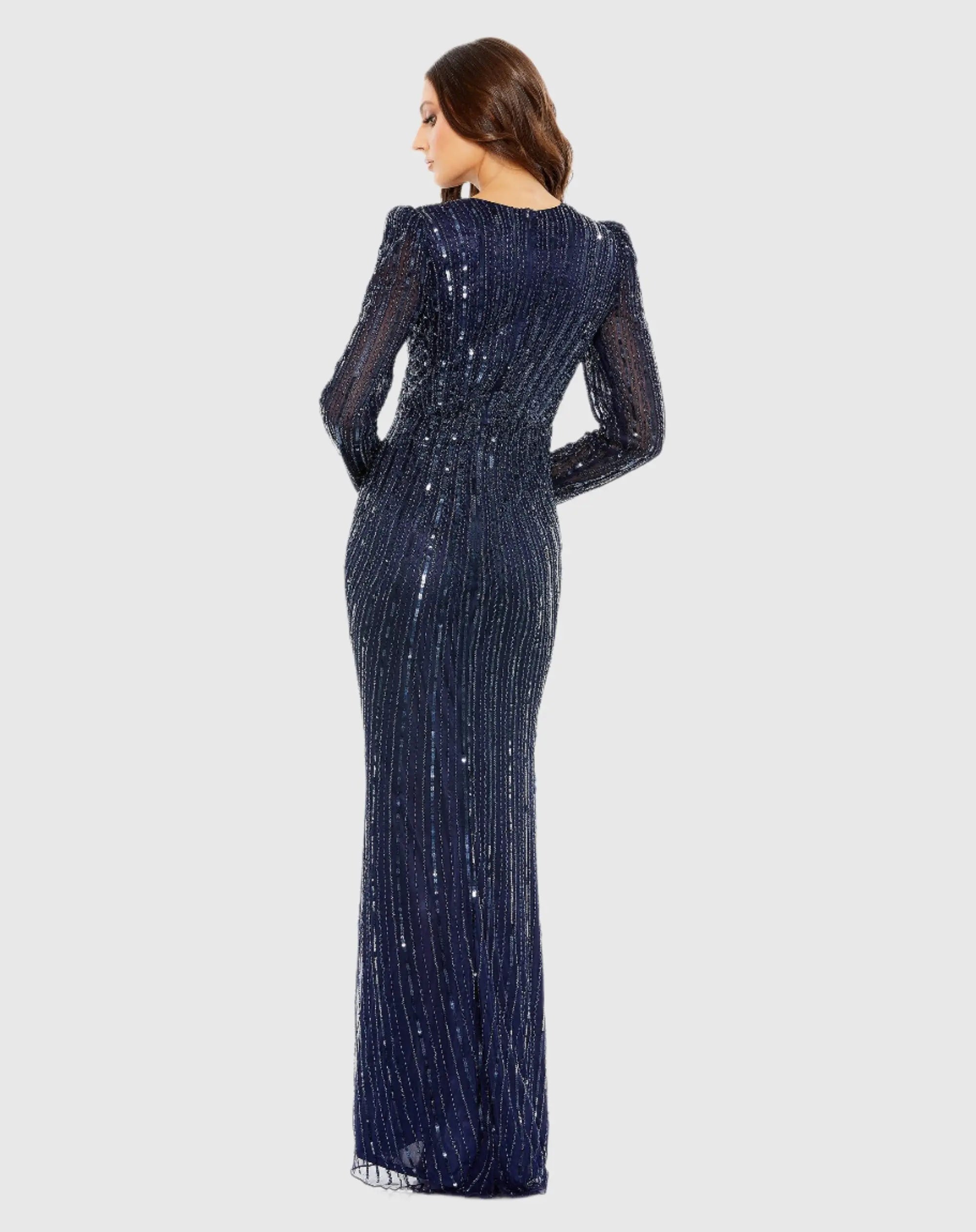 Navy Embellished Puff Sleeve Side Knot Gown-Myartka