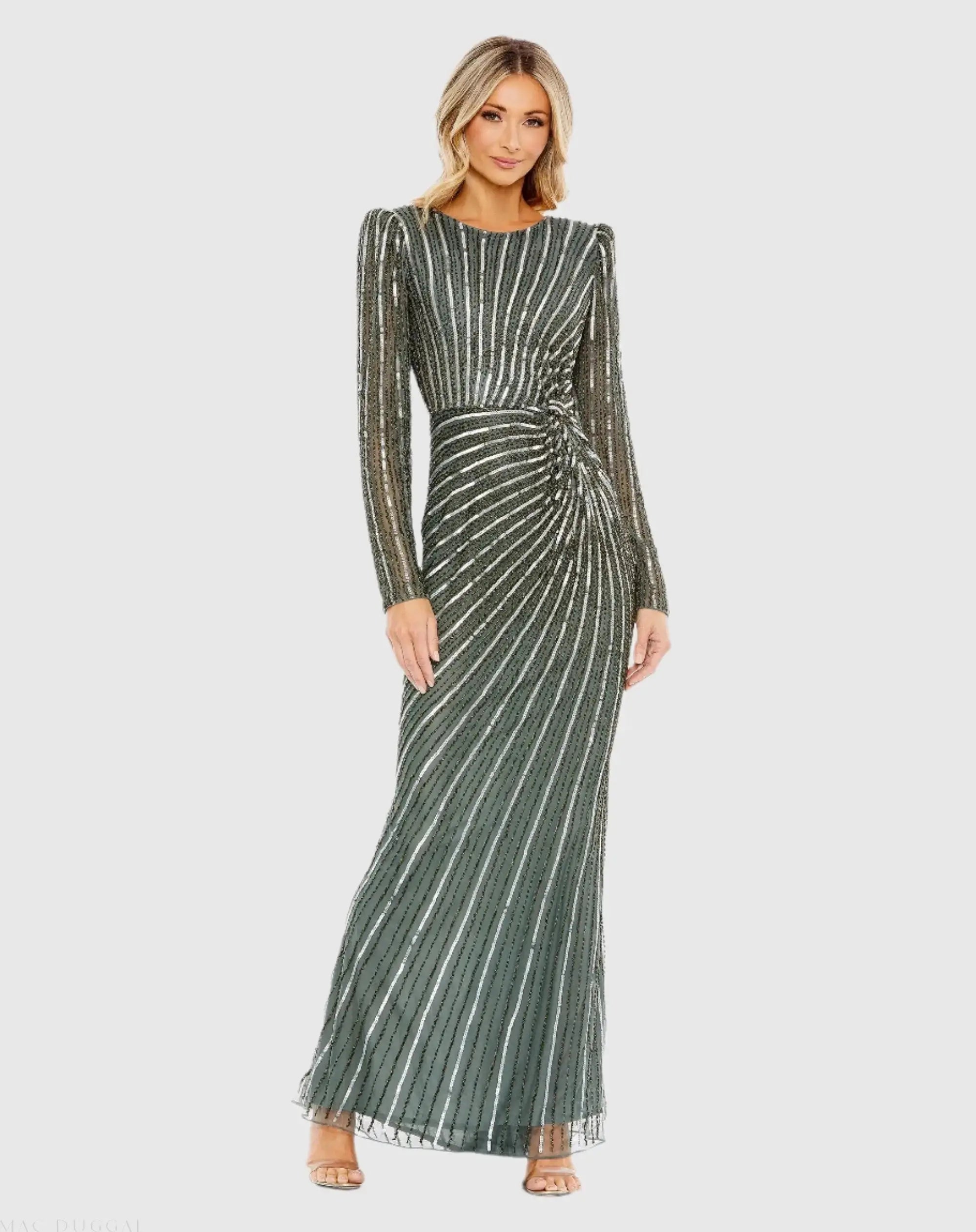 Embellished Puff Sleeve Side Knot Gown-Myartka