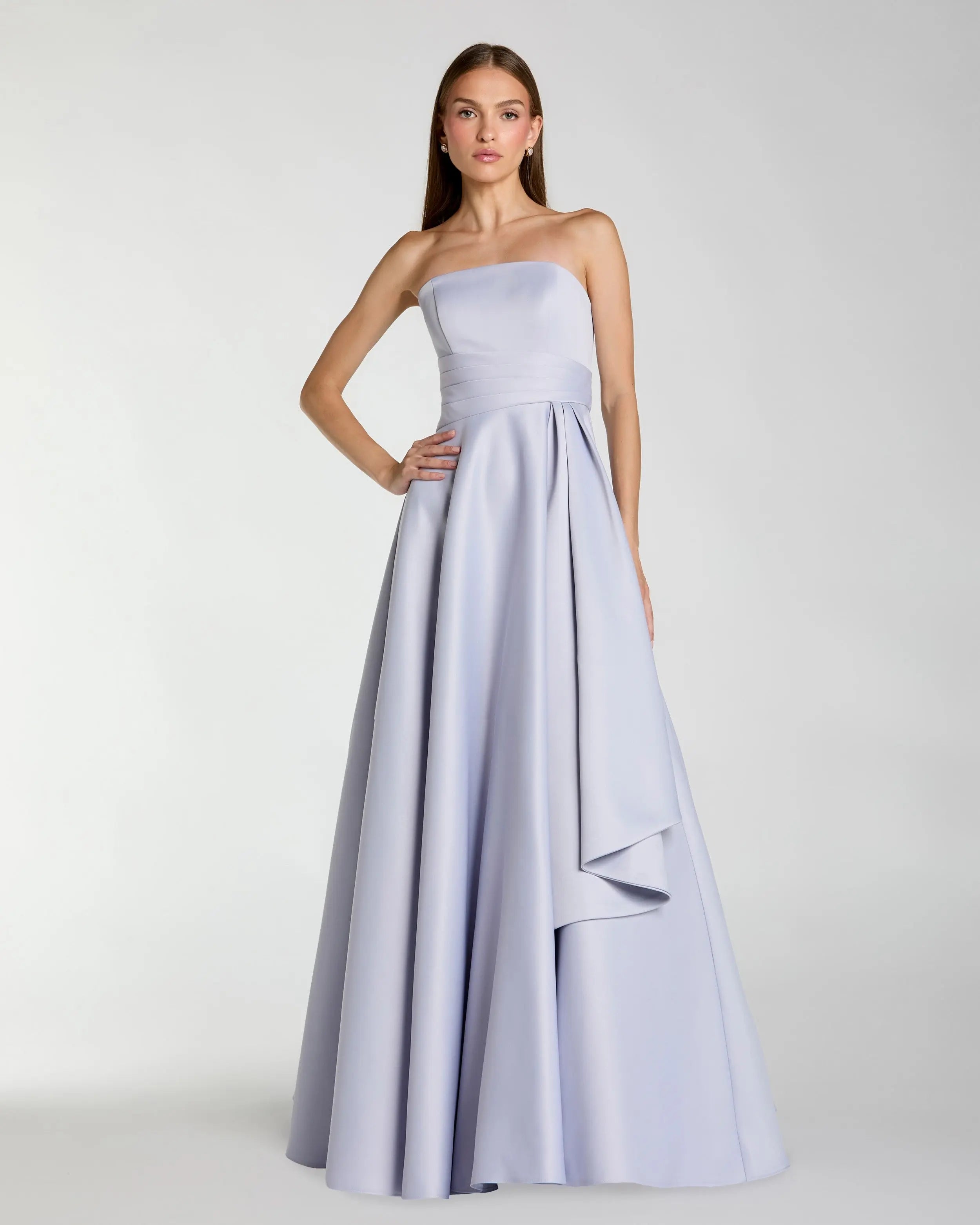 Purple Strapless Satin Ball Gown With Draped Detail-Myartka