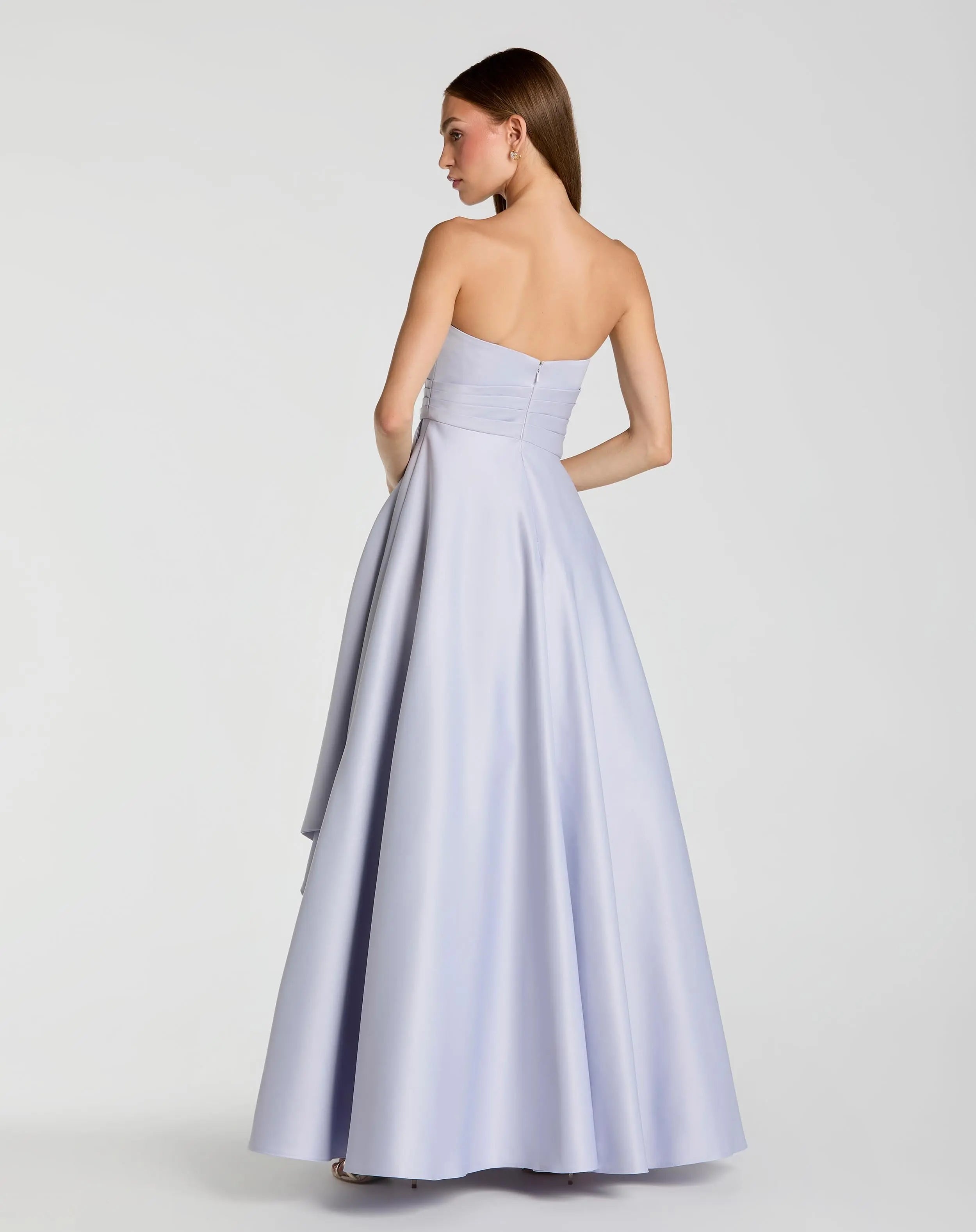 Purple Strapless Satin Ball Gown With Draped Detail-Myartka