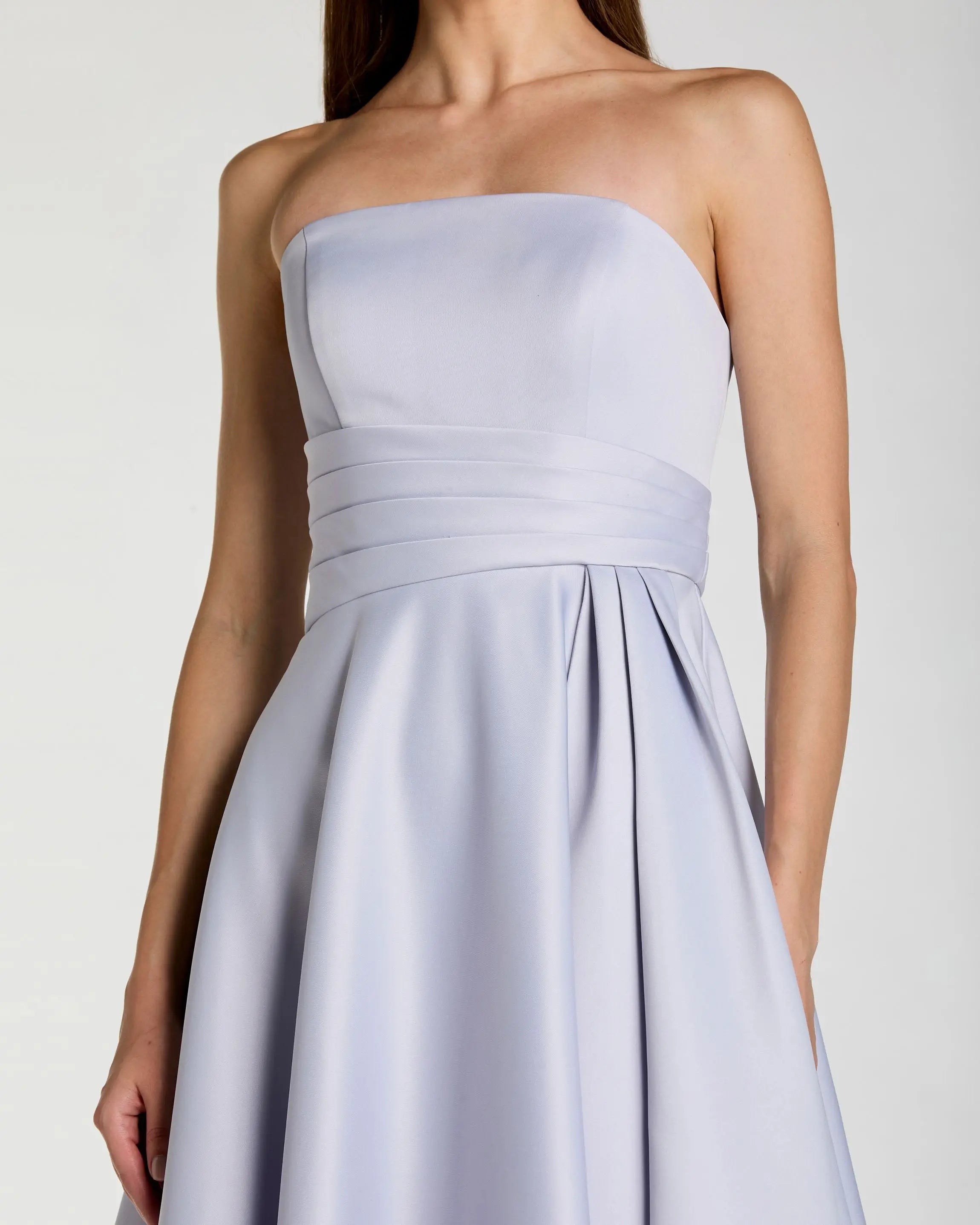 Purple Strapless Satin Ball Gown With Draped Detail-Myartka