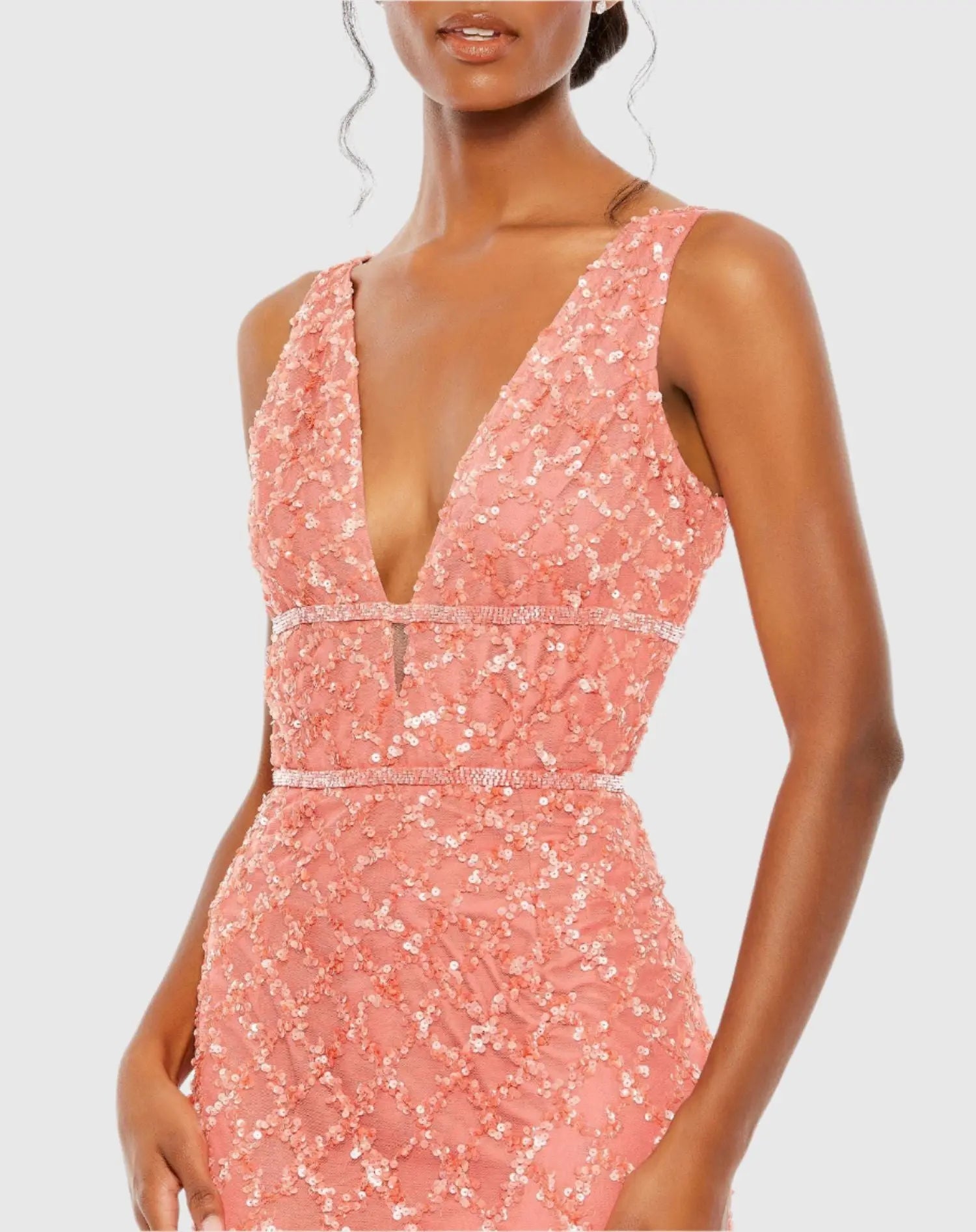 Pink Sequin Embellished Sleeveless Column Gown-Myartka