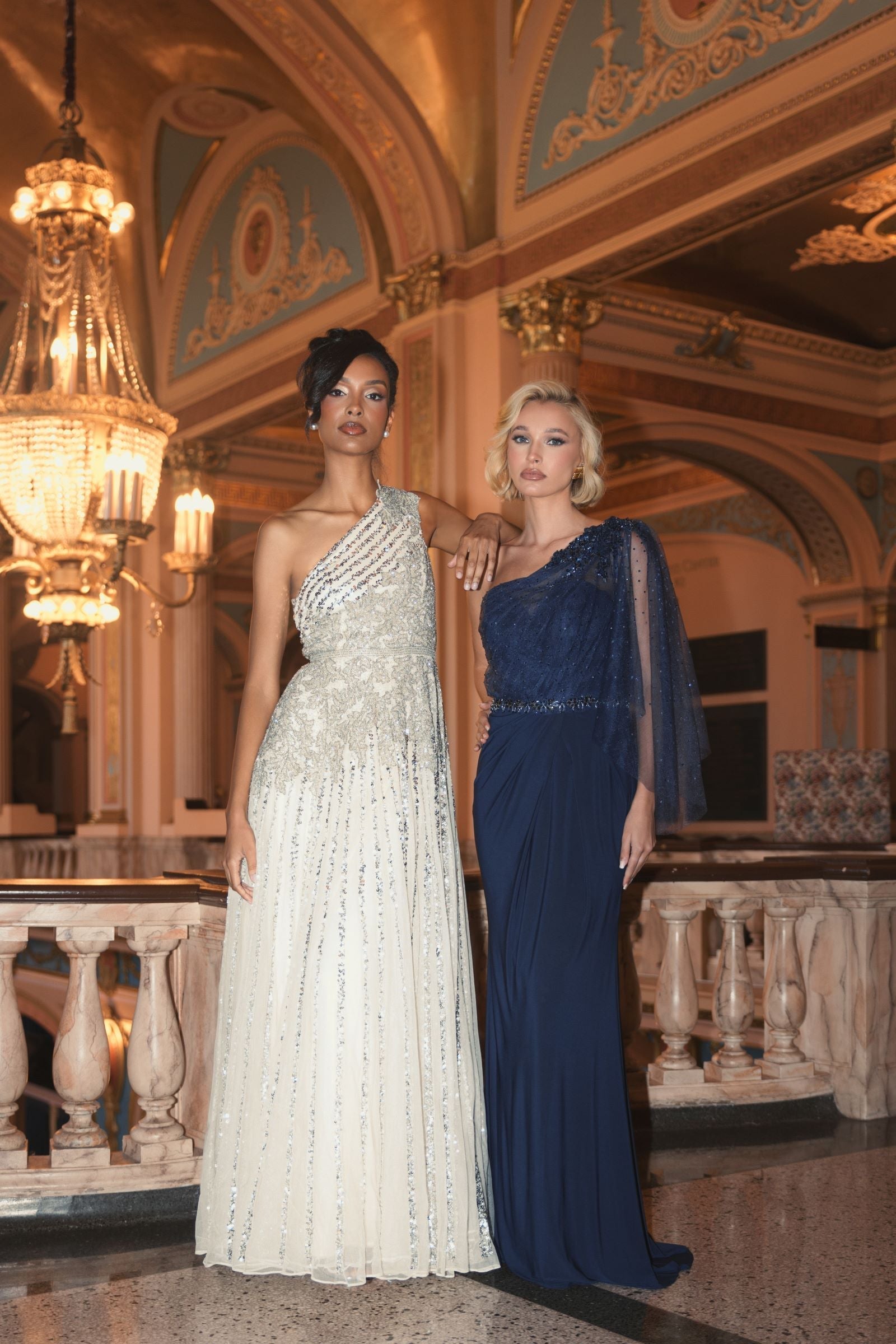 Silver Beaded Embellished One Shoulder A Line Gown-Myartka