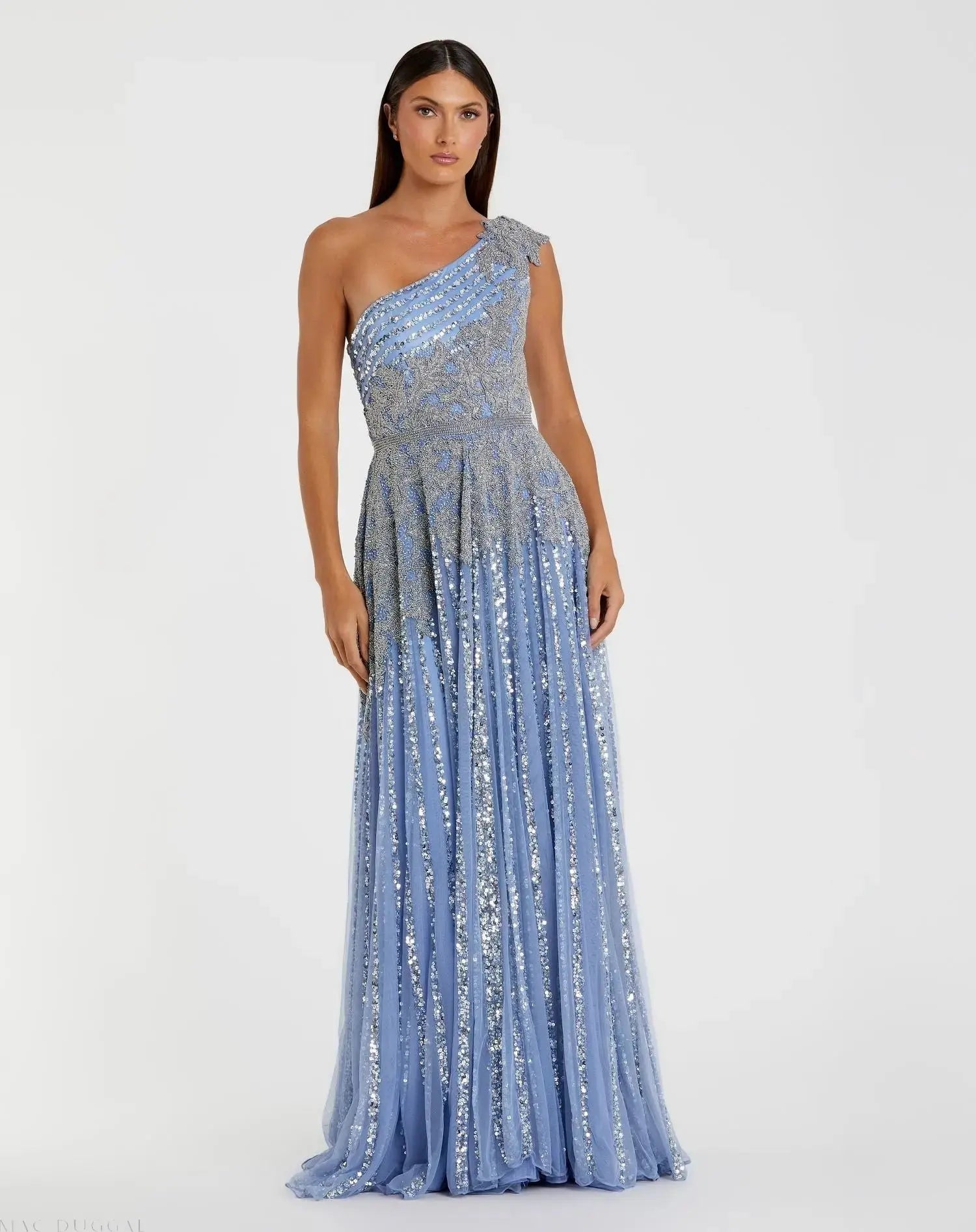 Beaded Embellished One Shoulder A Line Gown-Myartka