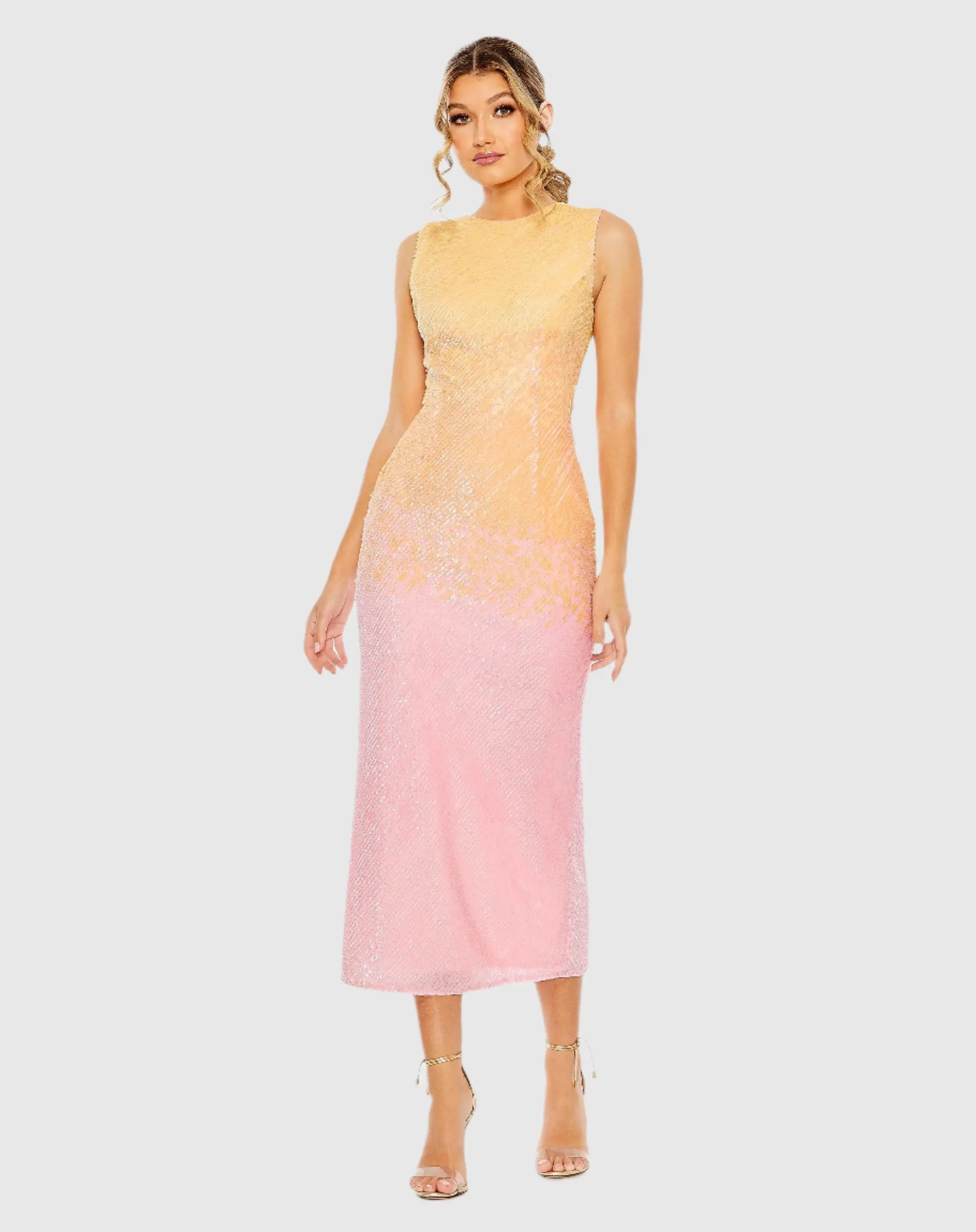 Multicolor High Neck Ombre Sequin Cocktail Dress - FINAL SALE-Myartka