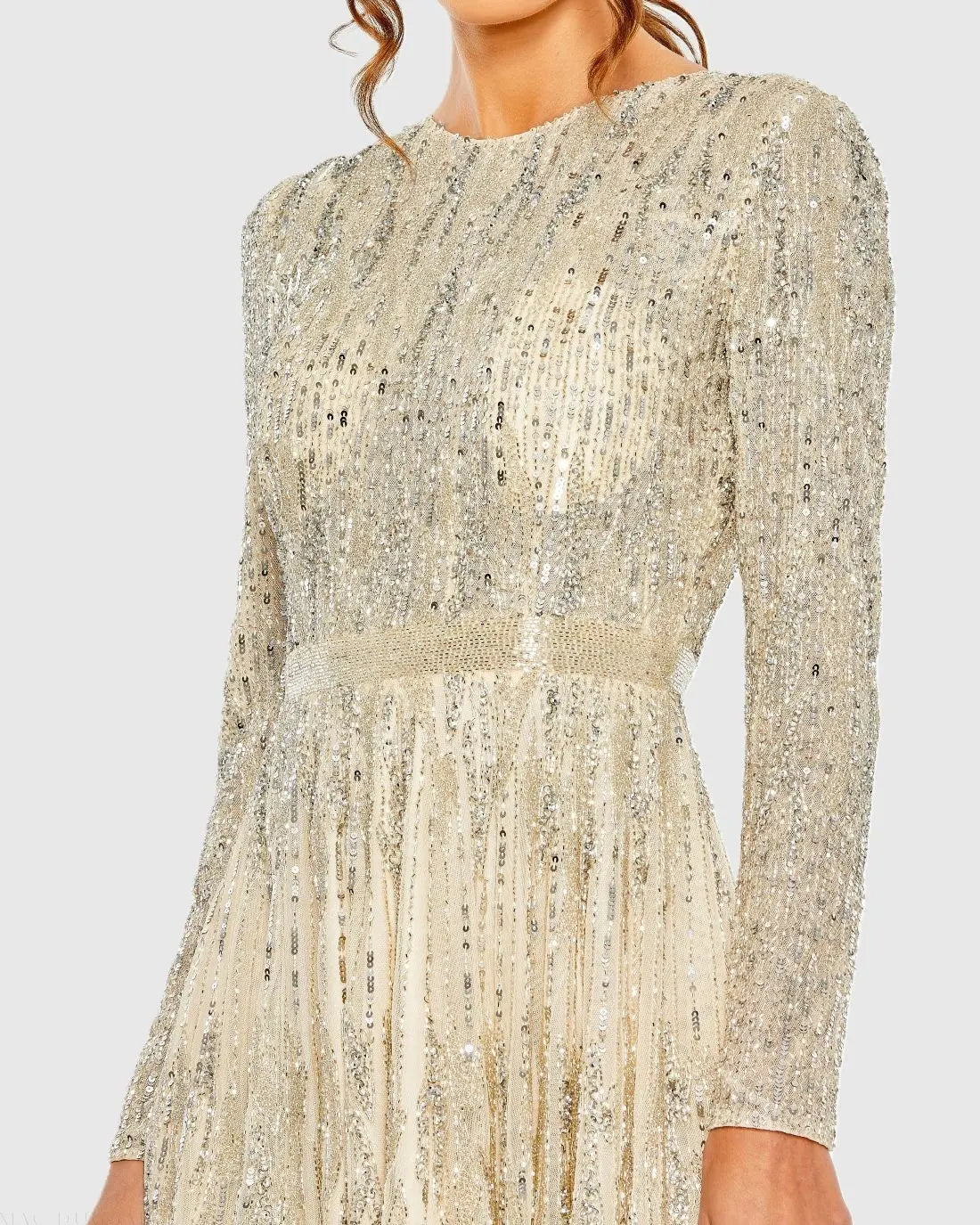 Ivory High Neck Long Sleeve A Line Mini Dress-Myartka