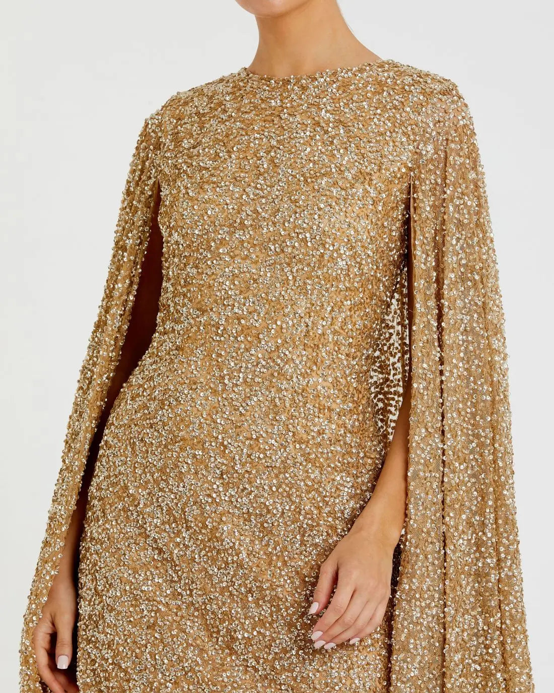 Gold Sequined Cape Sleeve Mini Dress-Myartka