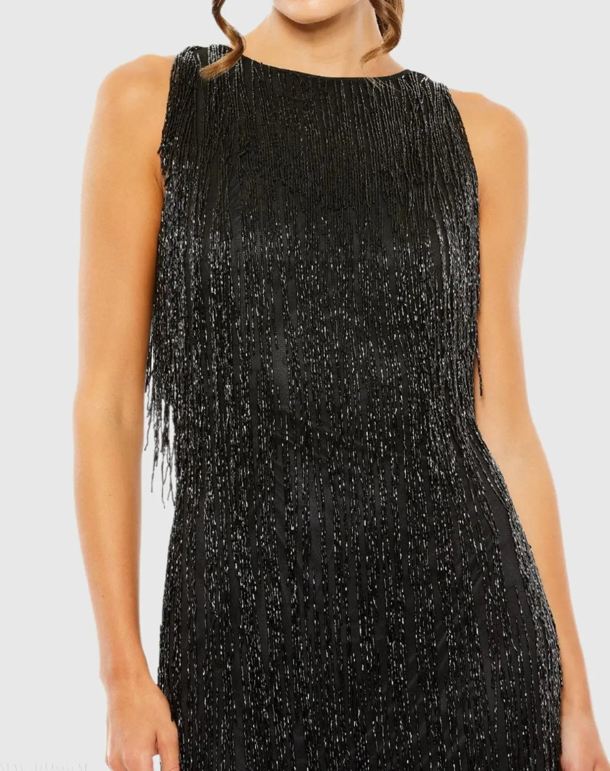 Black Beaded Fringe Mini Dress-Myartka