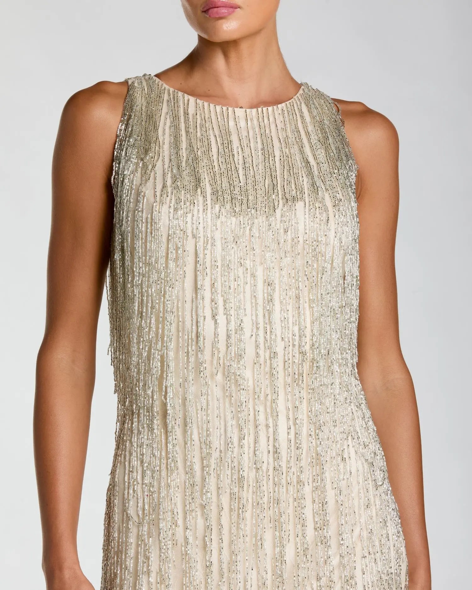 Ivory Beaded Fringe Mini Dress-Myartka