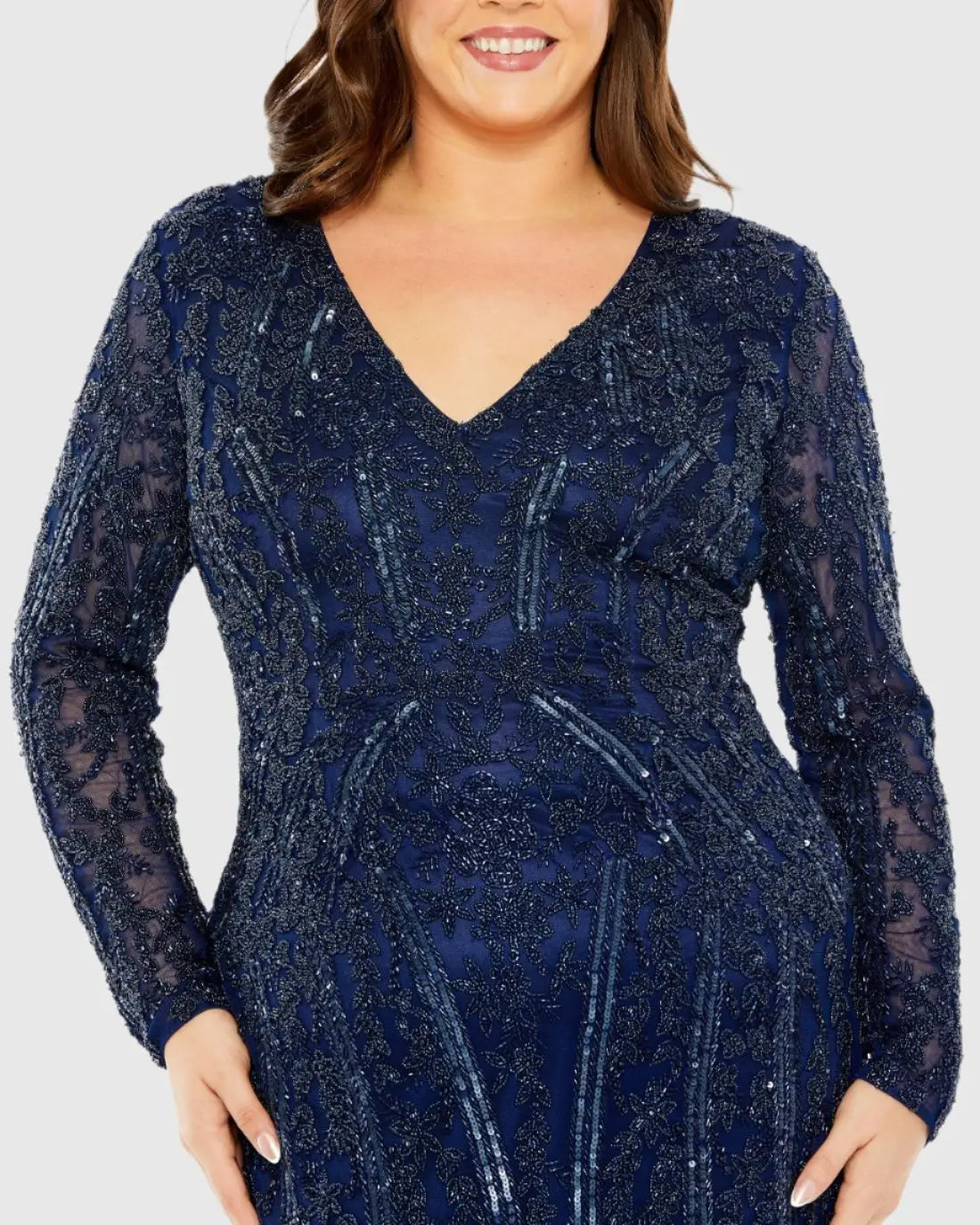 Navy Long Sleeve Embellished Dress (Plus) - FINAL SALE-Myartka