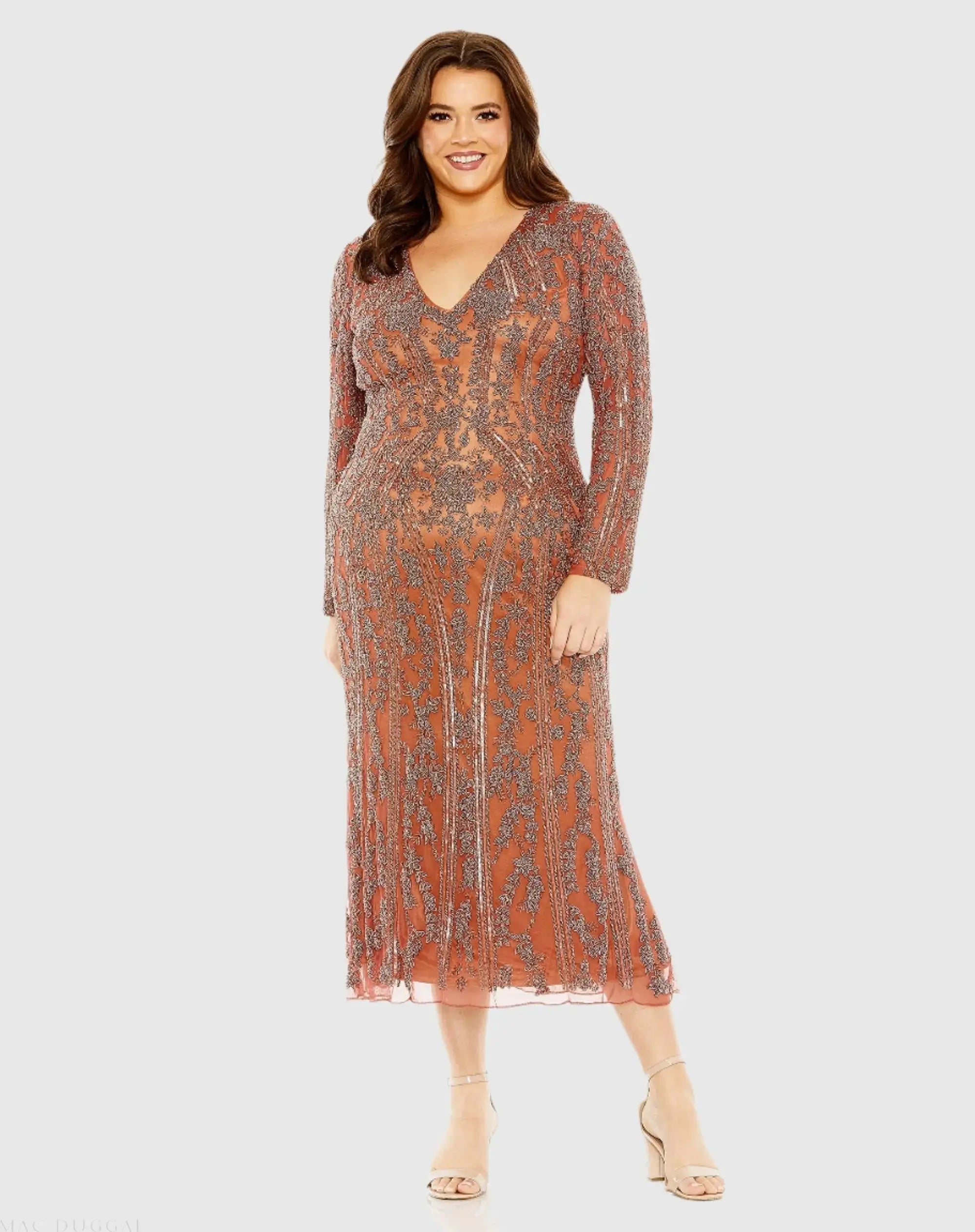 Long Sleeve Embellished Dress-Myartka