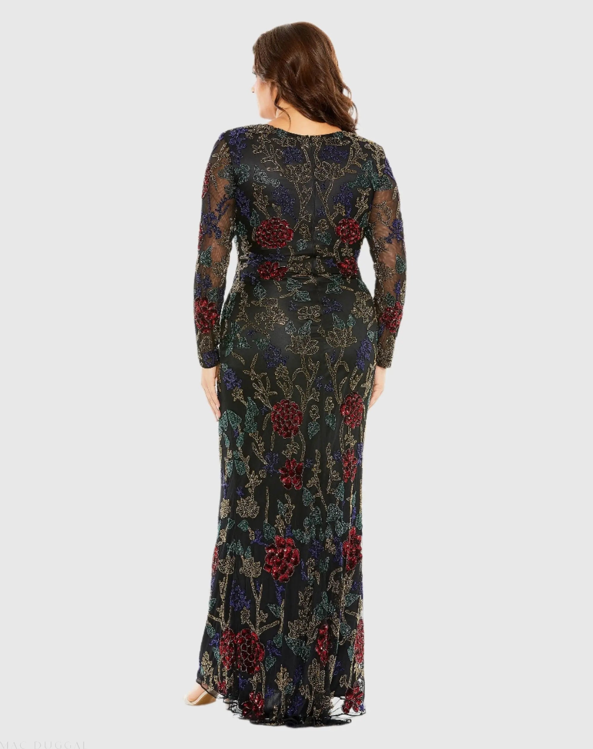 Black High Neck Beaded Embellished Gown-Myartka