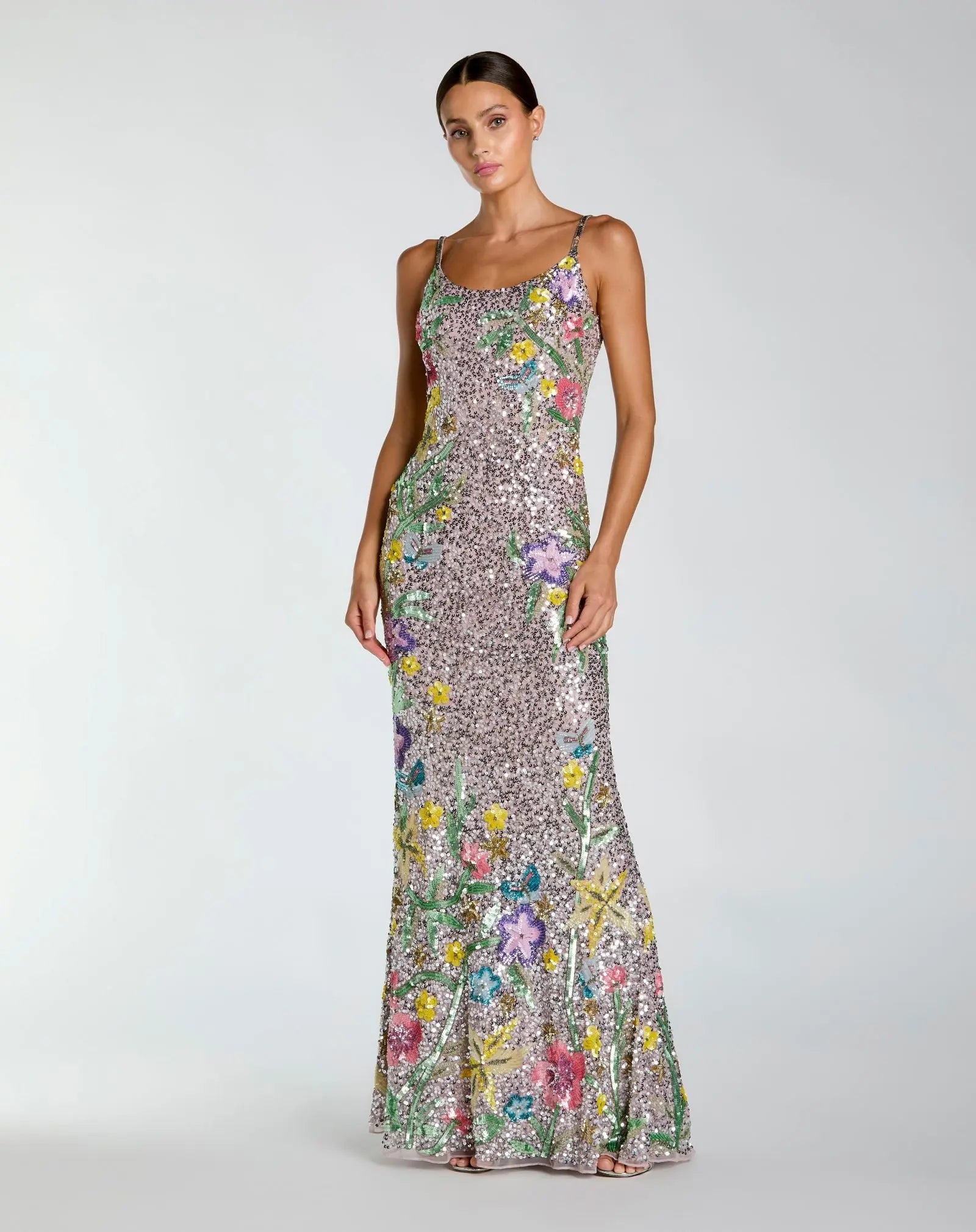 Silver Embellished Sleeveless Cowl Back Gown-Myartka