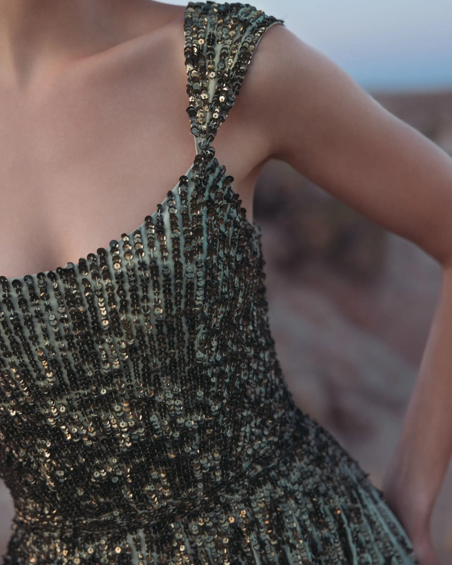 Green Sleeveless Sequin A Line Ombre Gown-Myartka