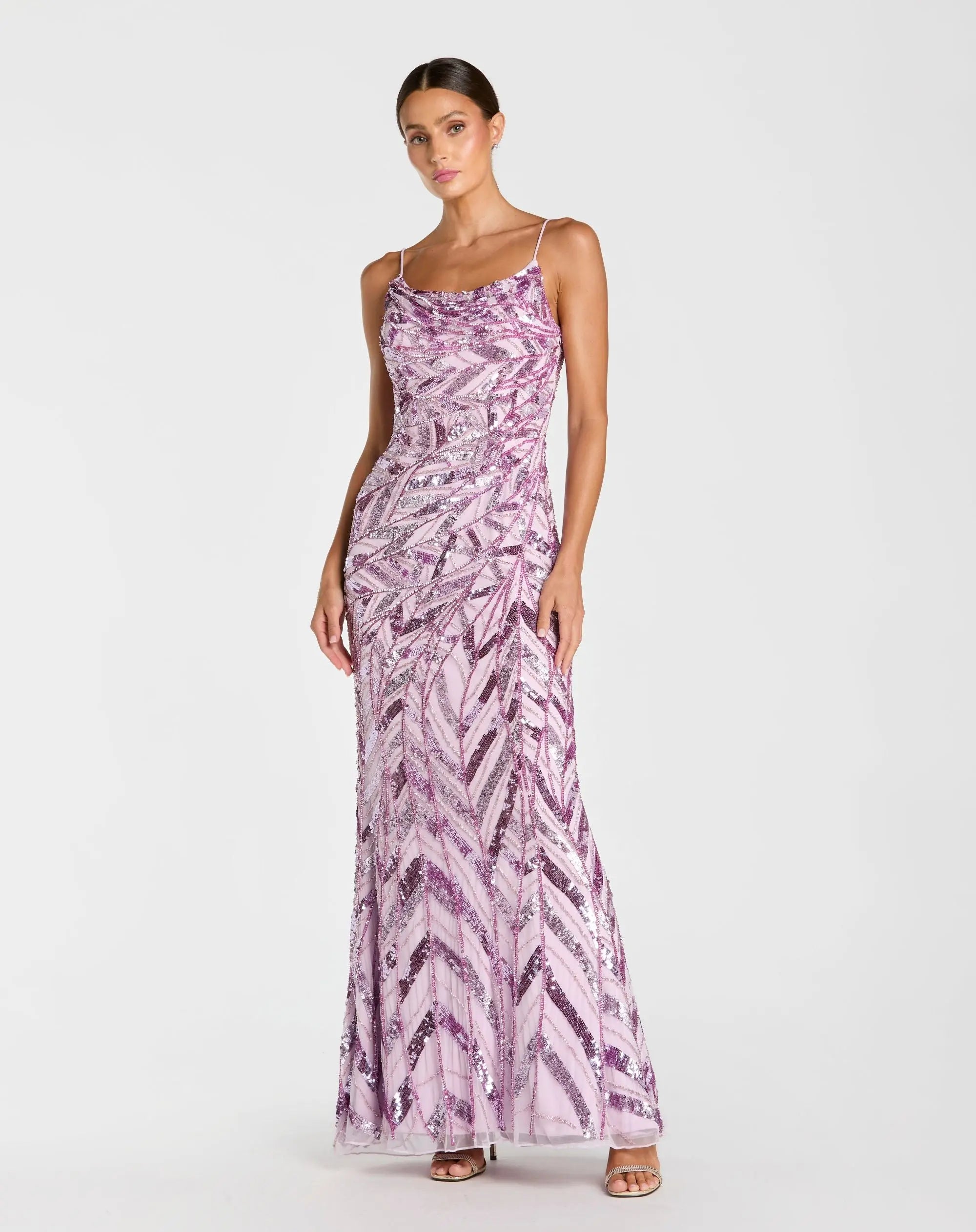 Purple Sleeveless Cowl Back Embellished Gown-Myartka