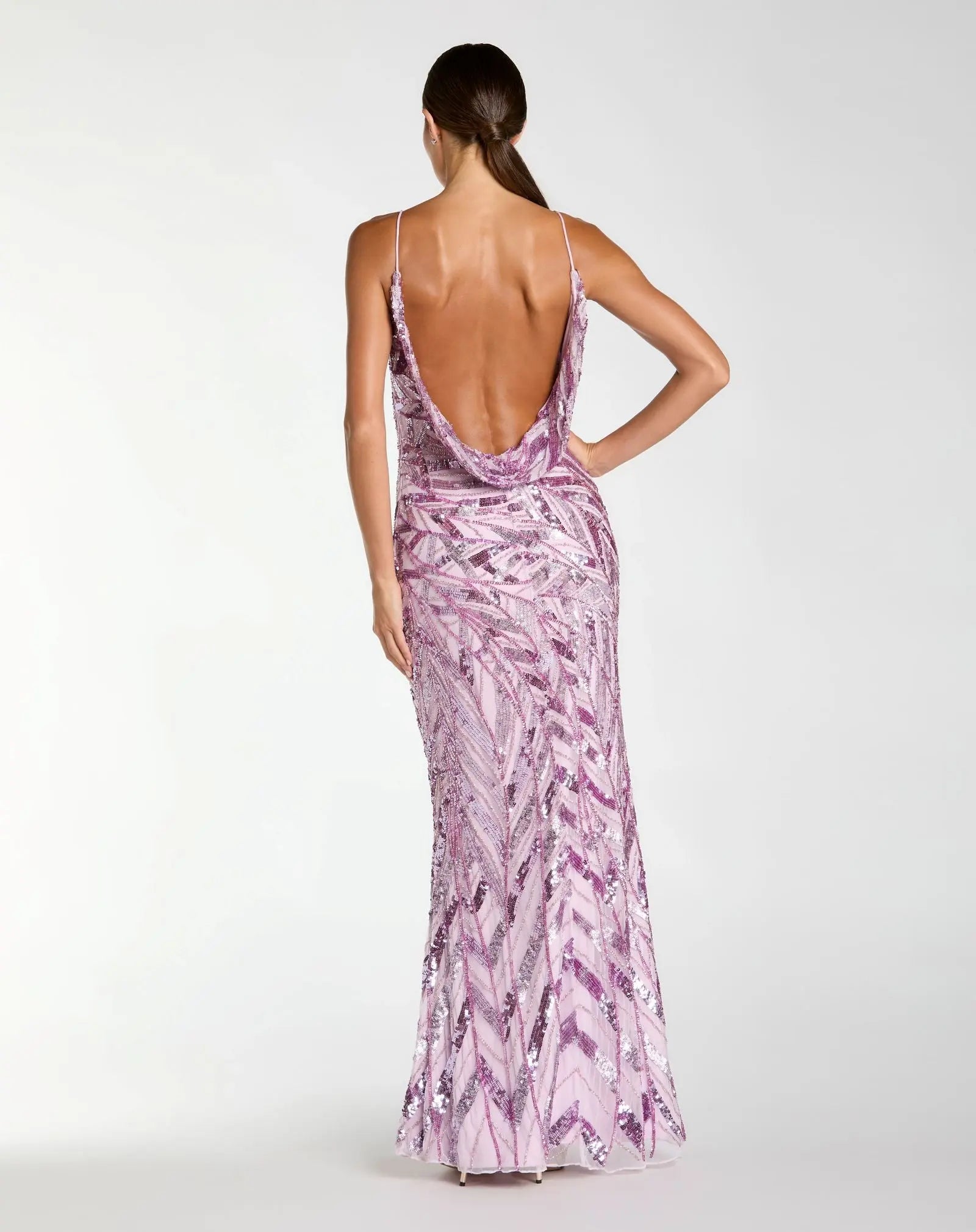 Purple Sleeveless Cowl Back Embellished Gown-Myartka