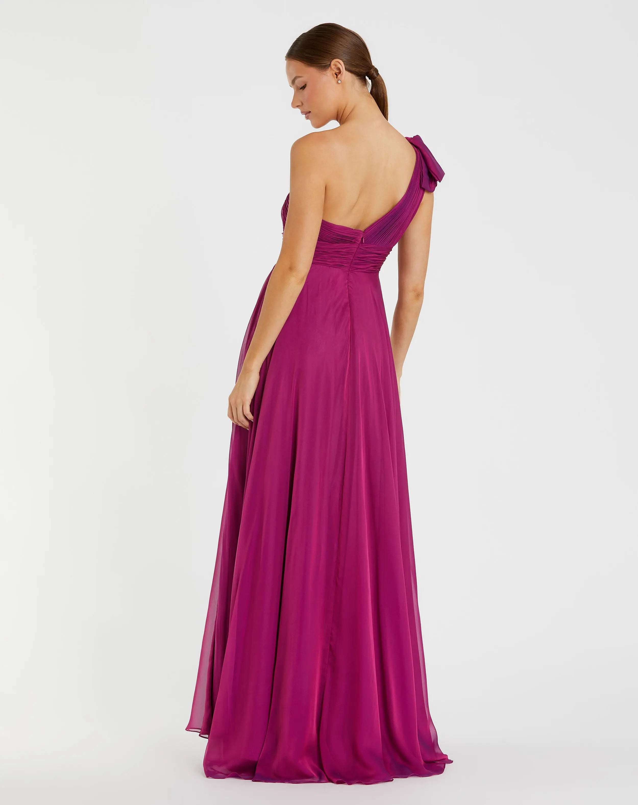 Purple Sleeveless One Shoulder Pleated Gown-Myartka