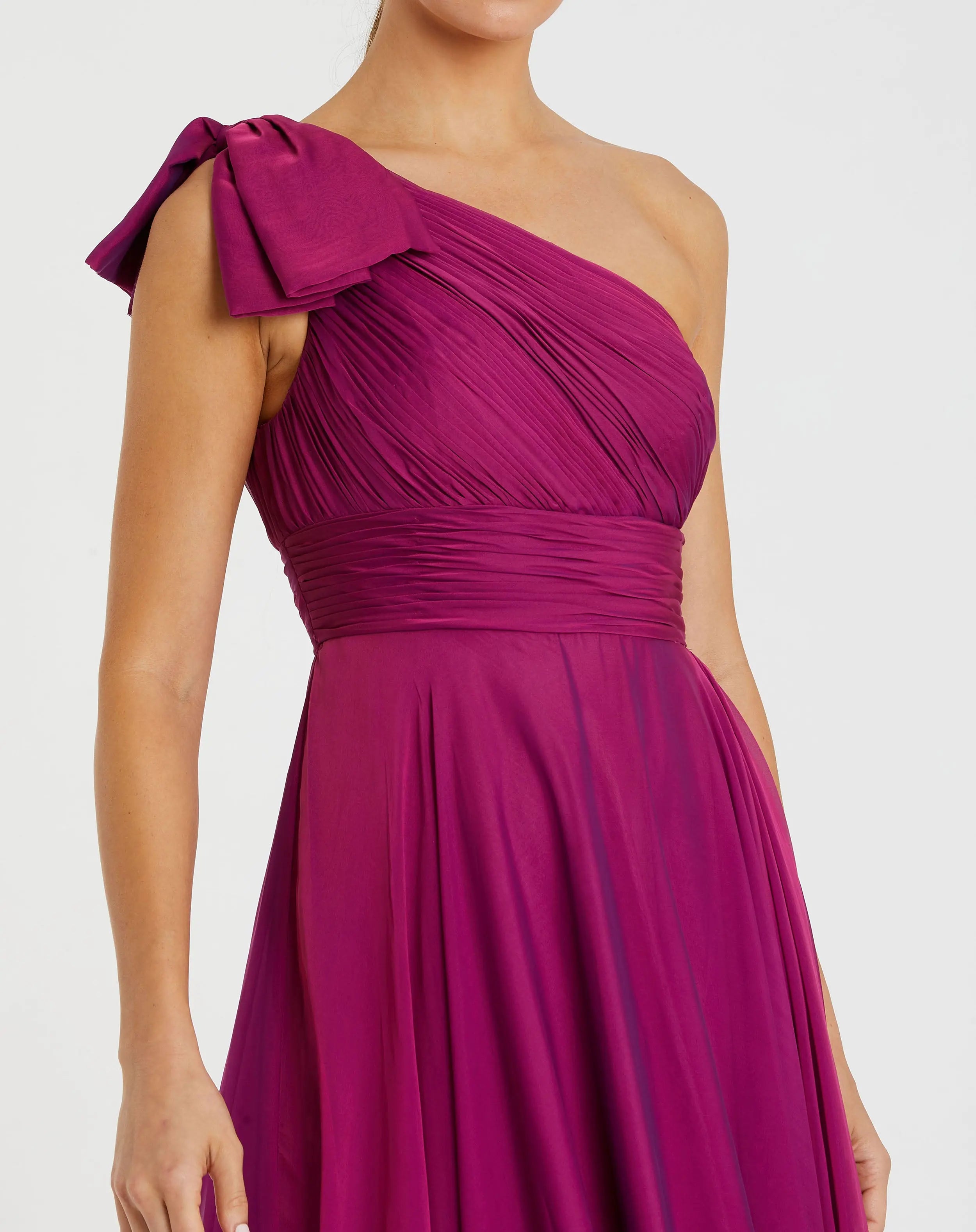 Purple Sleeveless One Shoulder Pleated Gown-Myartka