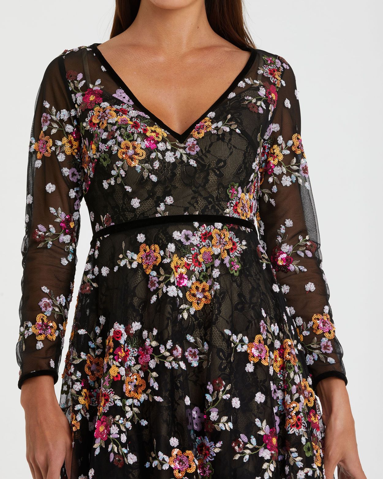 Black Floral Embroidered Tea Length Dress - FINAL SALE-Myartka