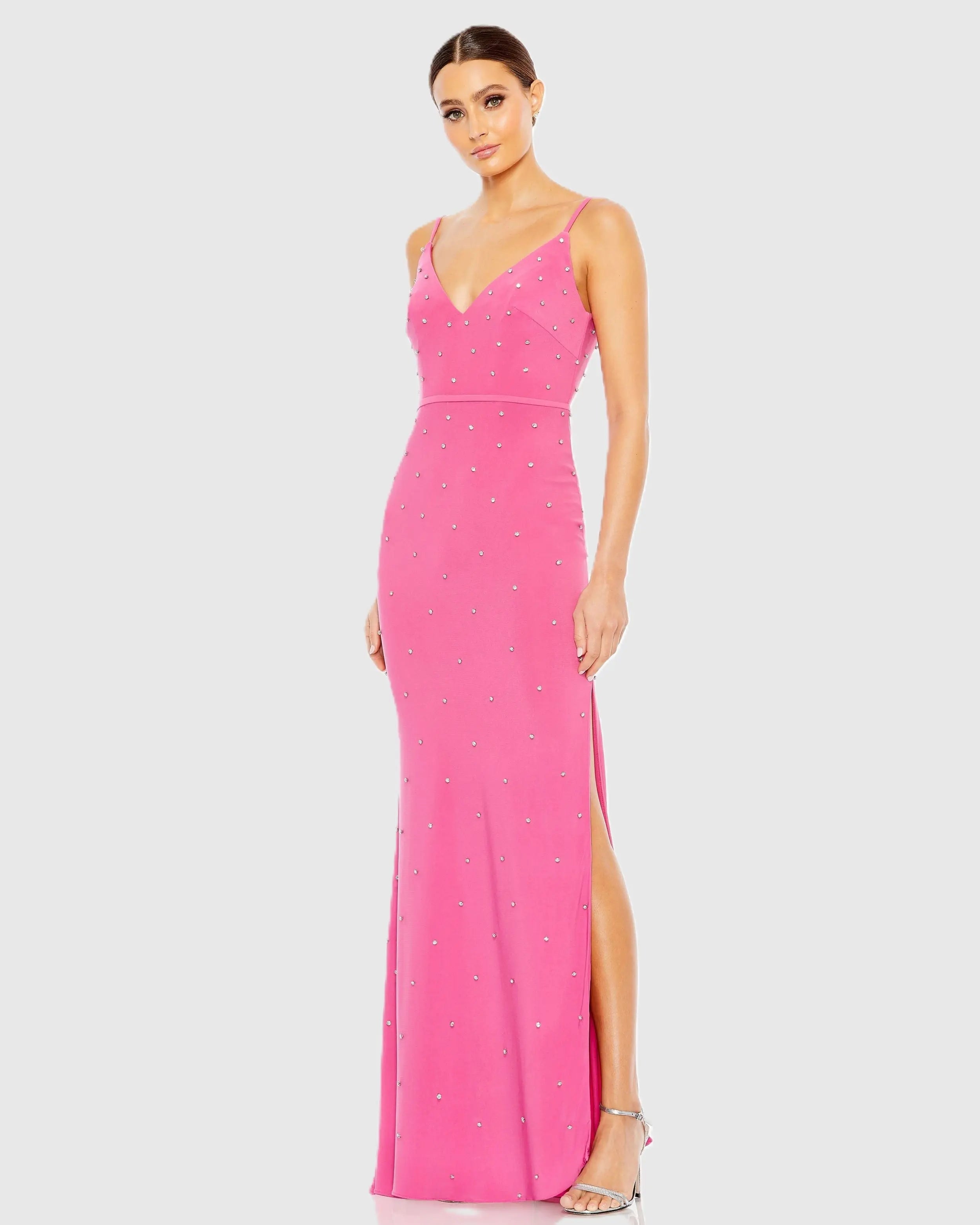 Rhinestone Embellished V-Neck Gown-Myartka