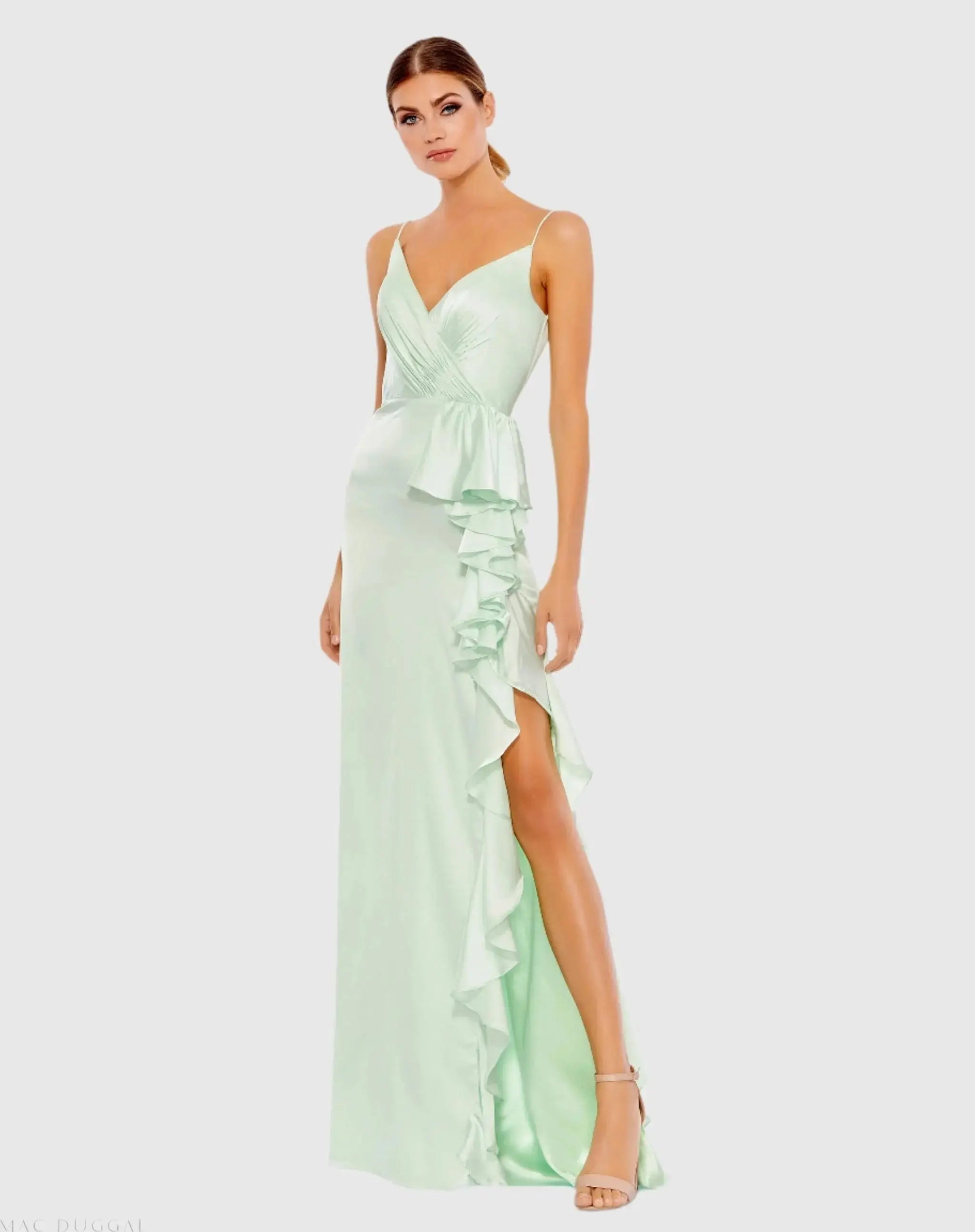 Satin Ruffled Asymmetrical Gown-Myartka