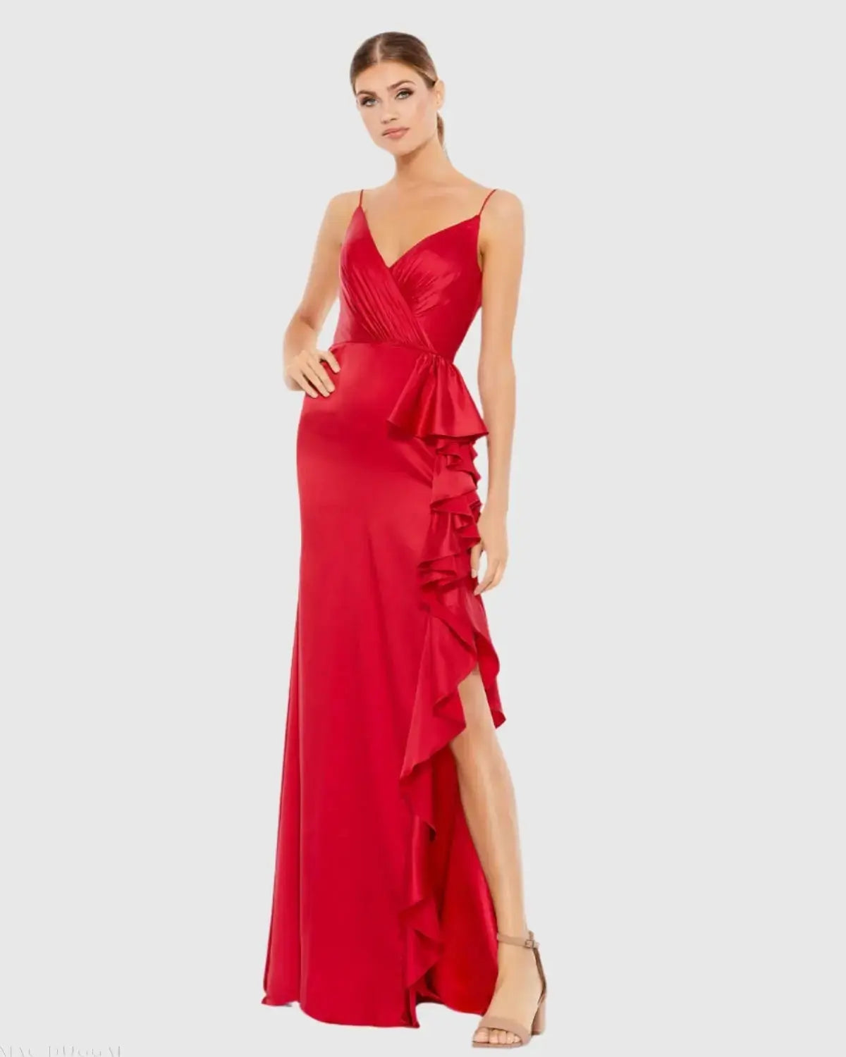 Satin Ruffled Asymmetrical Gown-Myartka