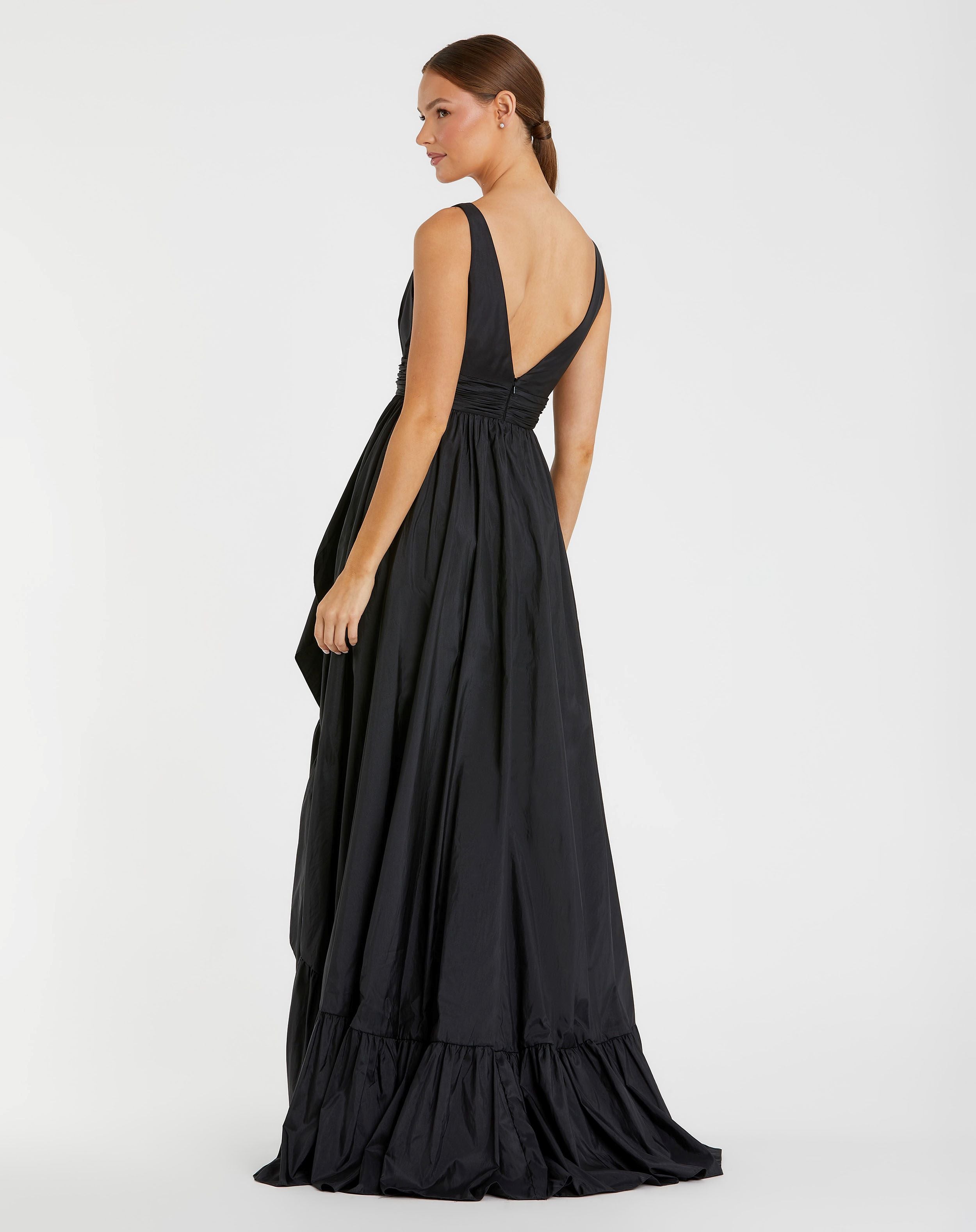 Black Taffeta High Low Ruffle Gown-Myartka