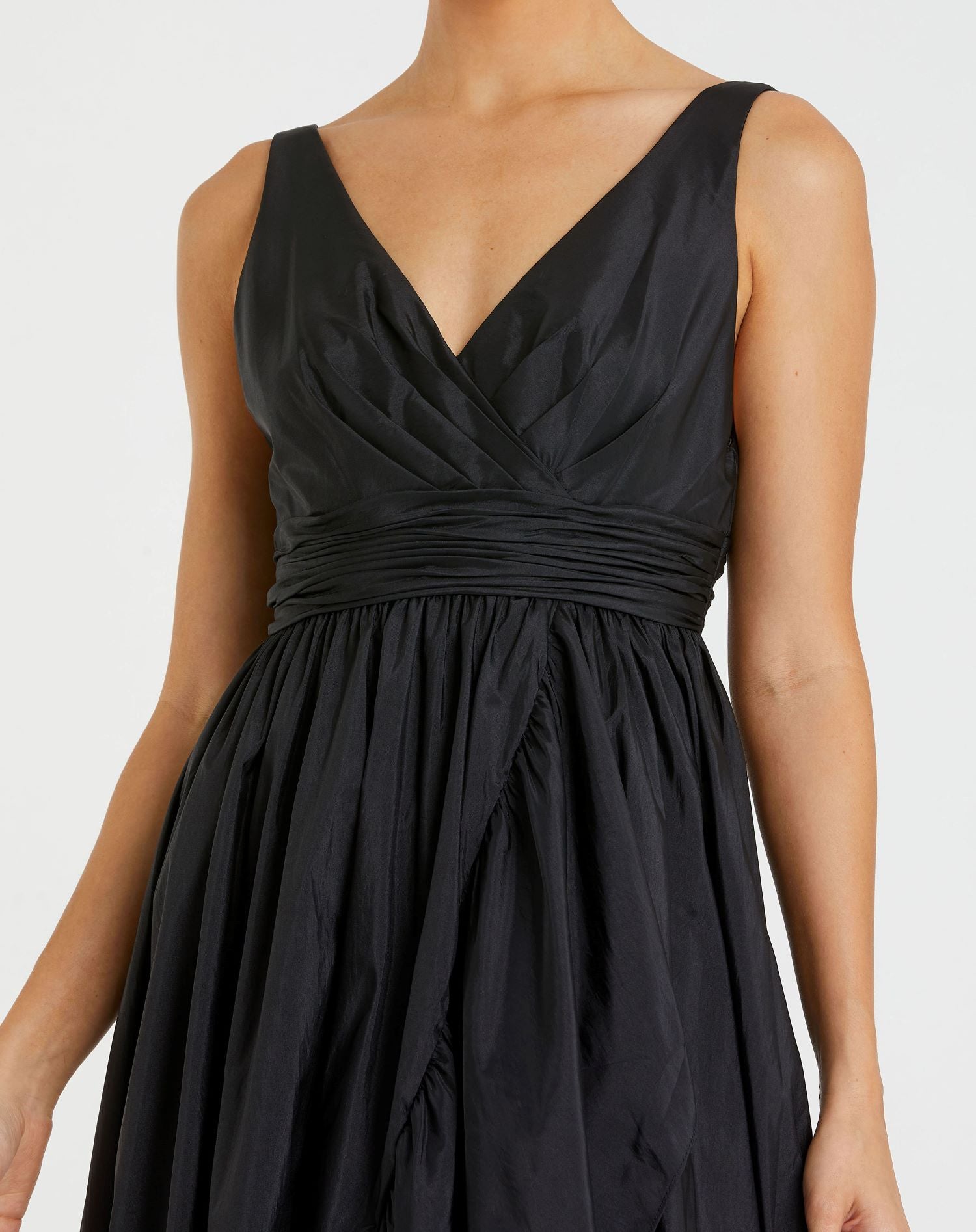 Black Taffeta High Low Ruffle Gown-Myartka
