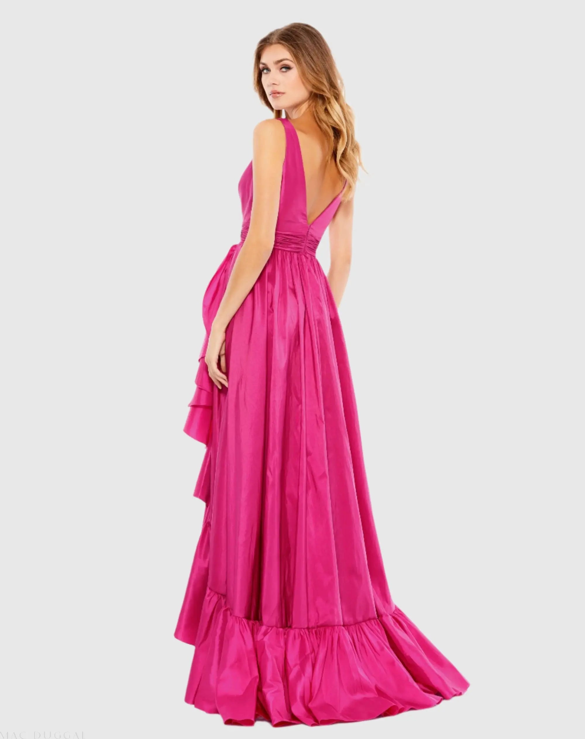 Pink Taffeta High Low Ruffle Gown-Myartka