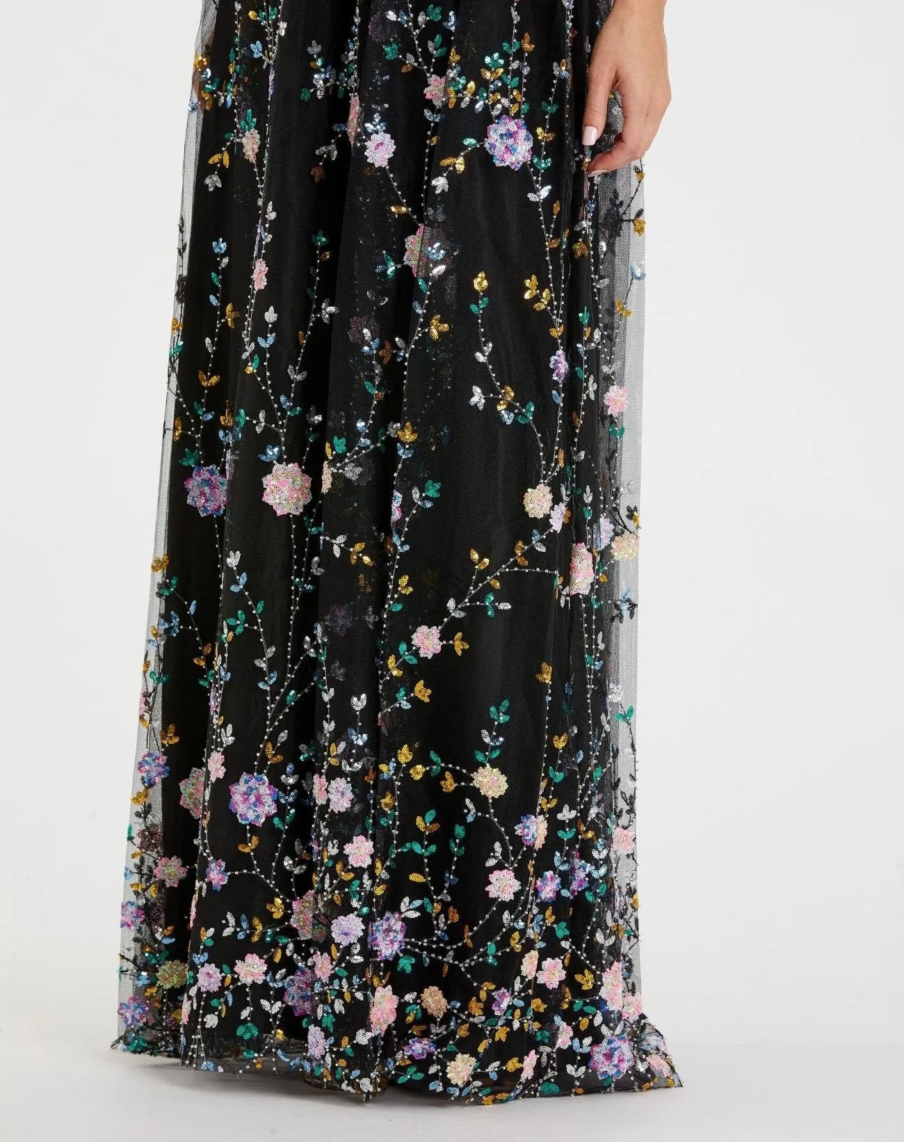 Black Embroidered Butterfly Sleeve Empire Waist Dress-Myartka