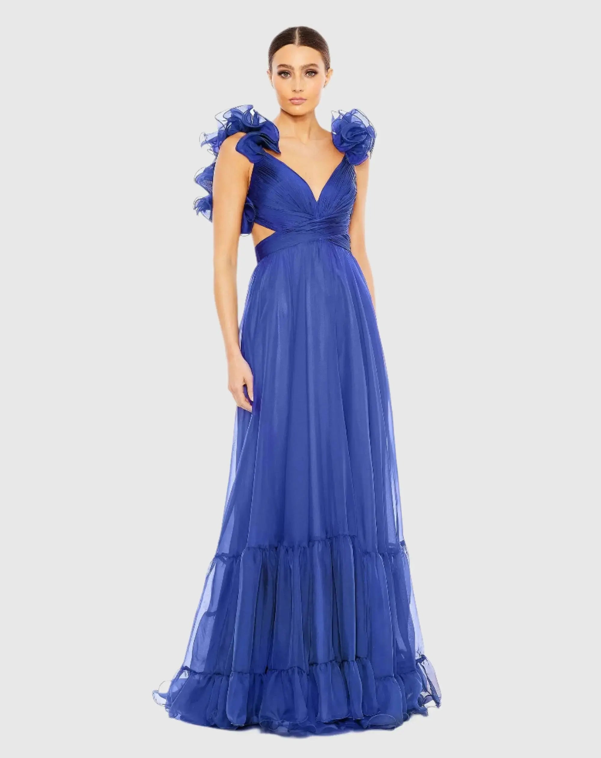 Blue Ruffle Tiered Cut-Out Chiffon Gown - FINAL SALE-Myartka