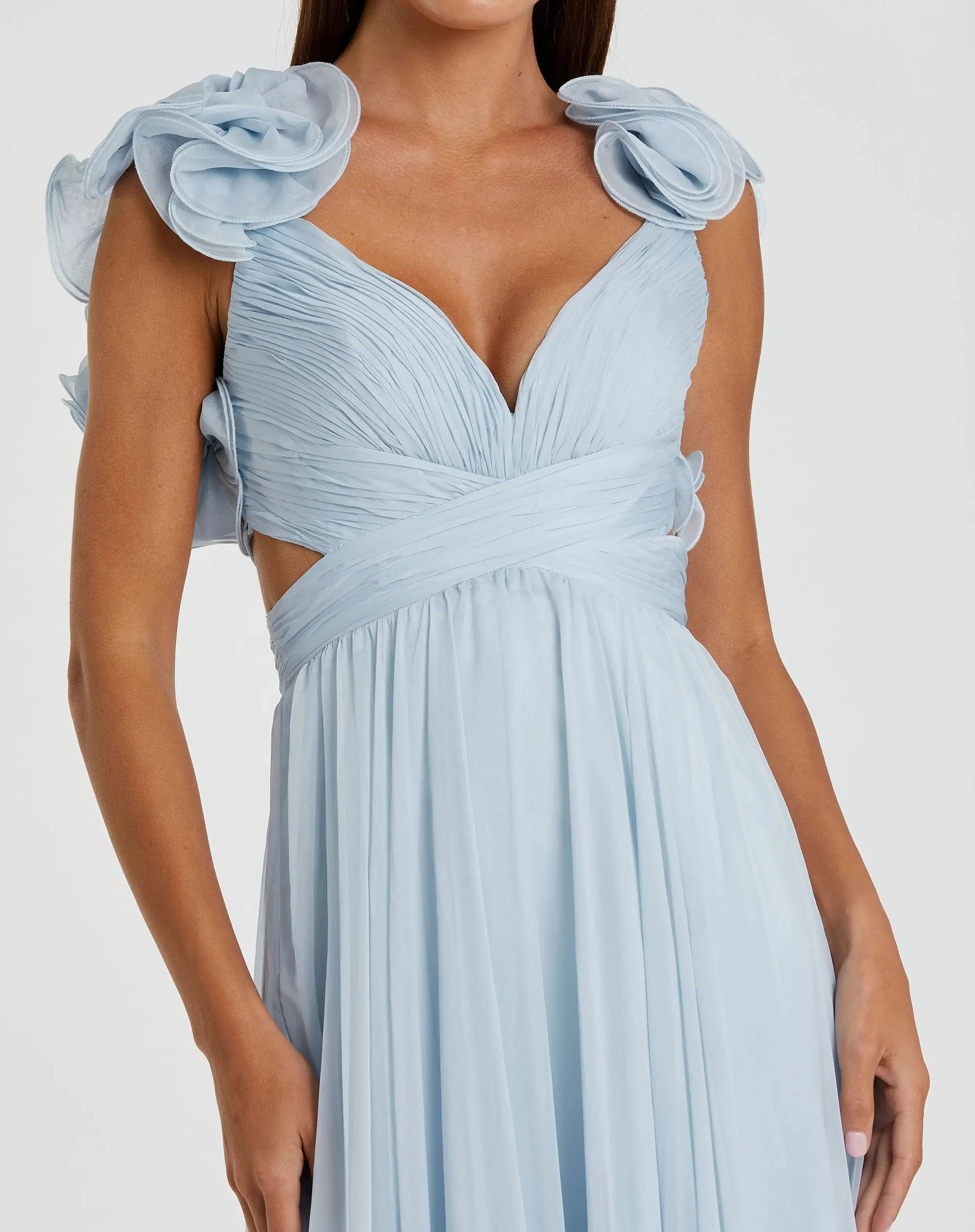 Light Blue Ruffle Tiered Cut-Out Chiffon Gown-Myartka