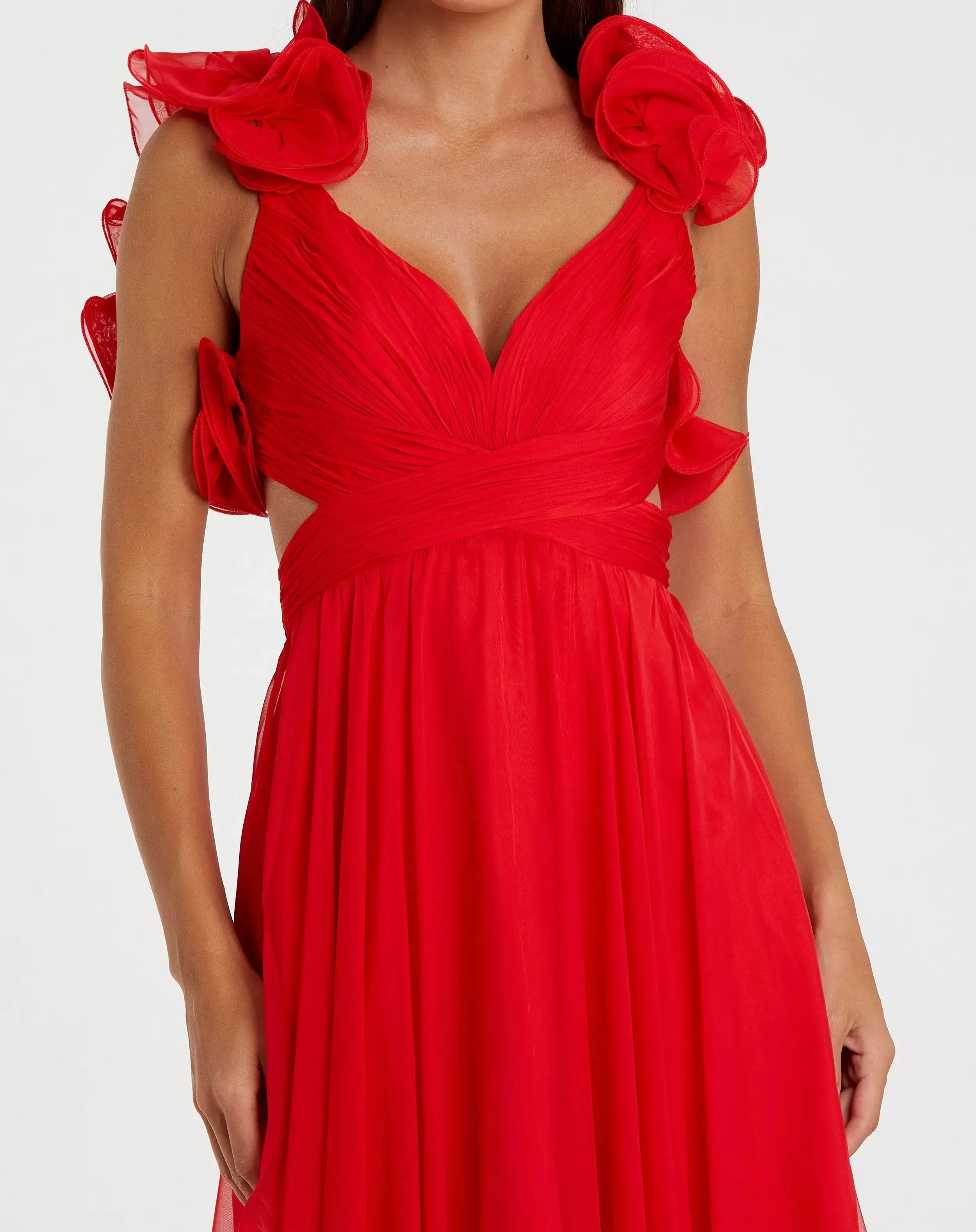 Red Ruffle Tiered Cut-Out Chiffon Gown - FINAL SALE-Myartka