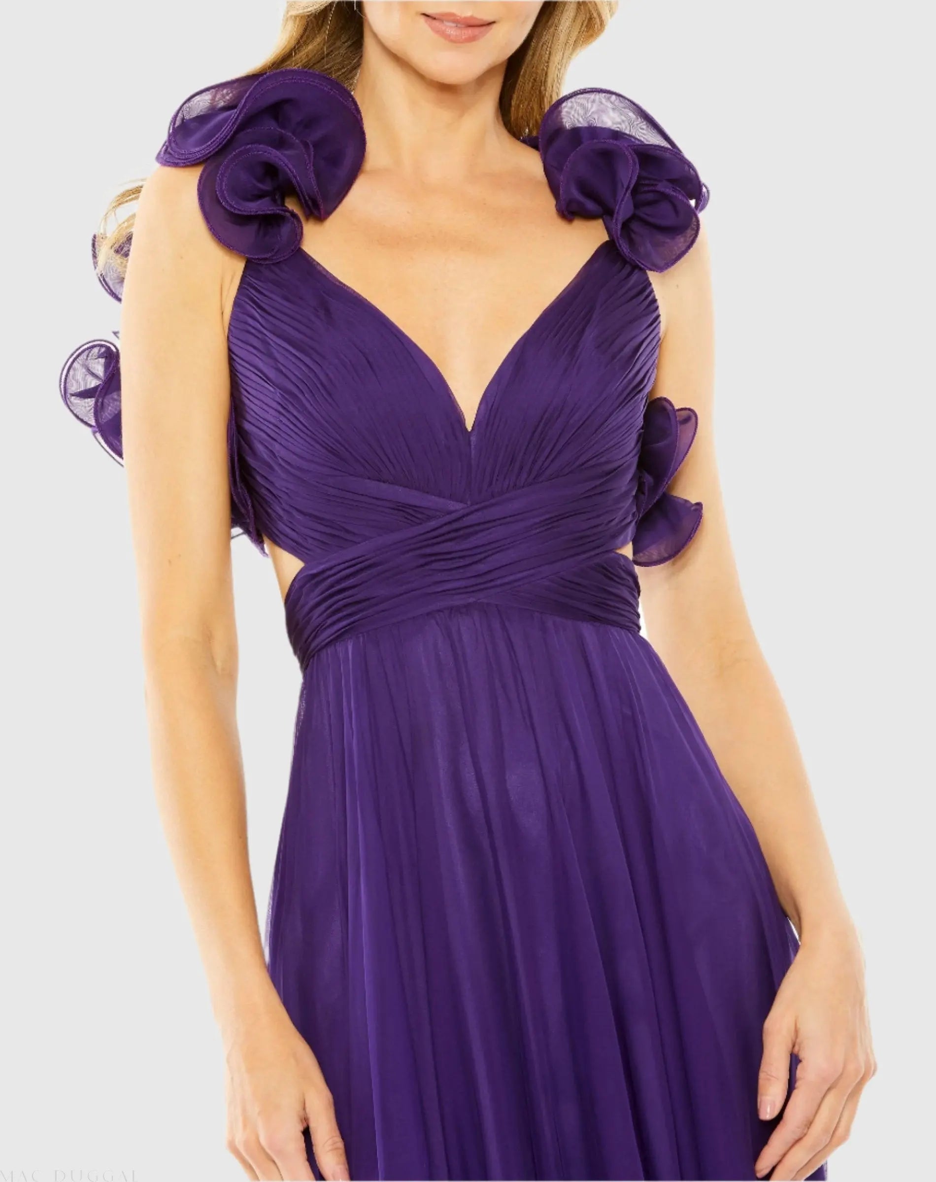 Purple Ruffle Tiered Cut-Out Chiffon Gown-Myartka
