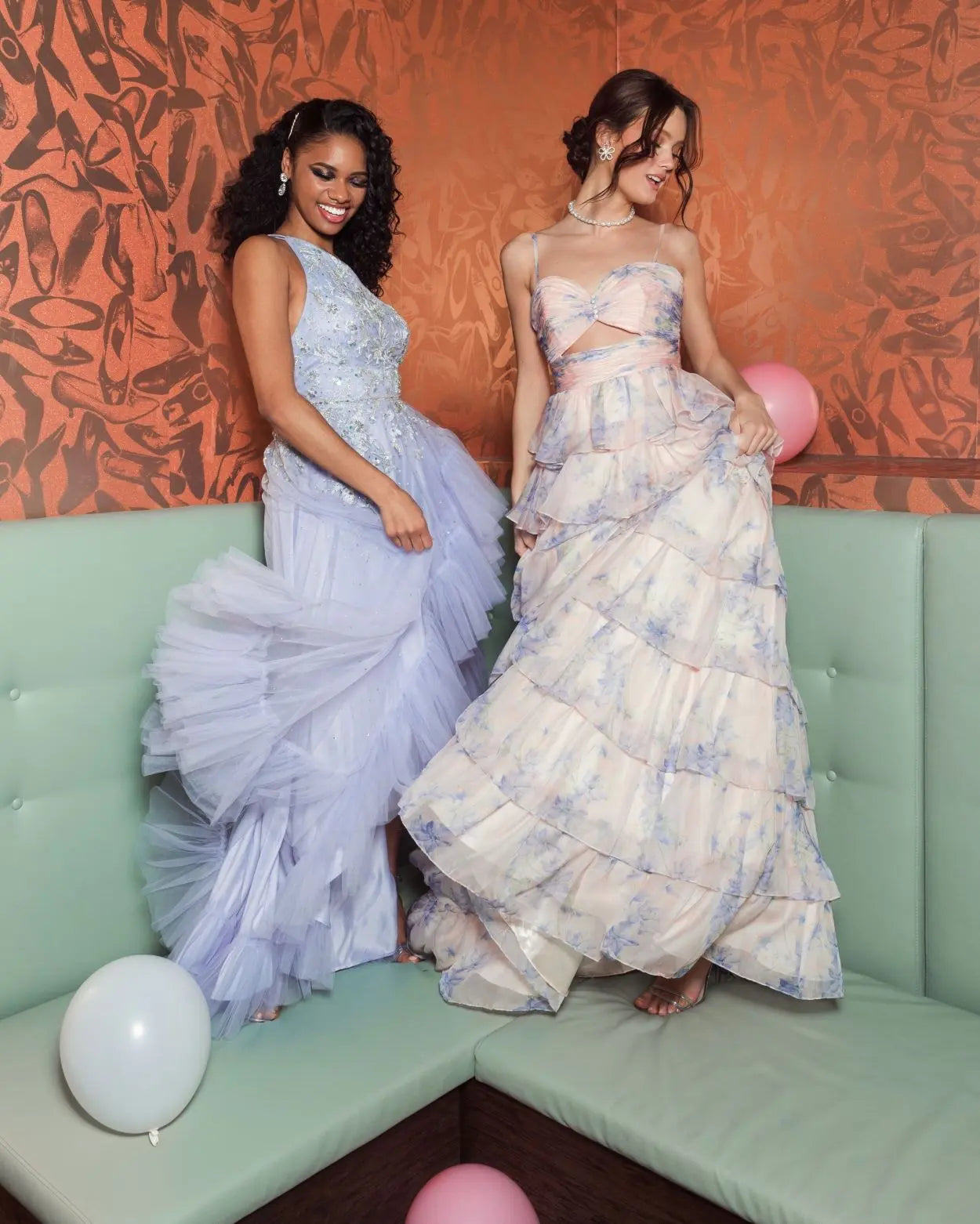 Purple Floral Cut Out Ruffle Layered Gown-Myartka