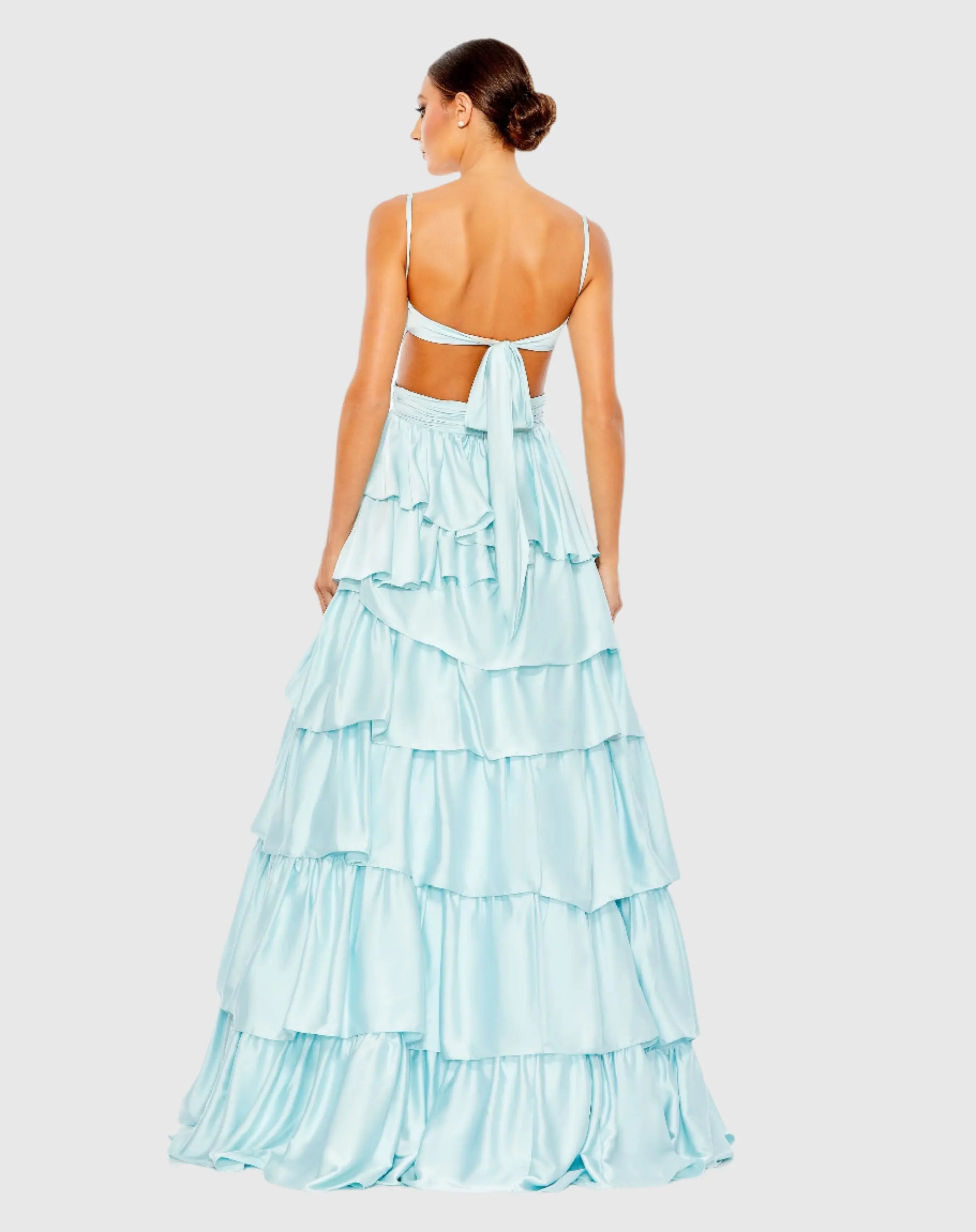 Blue Ruffle Tiered Cut Out Sleeveless Ballgown-Myartka