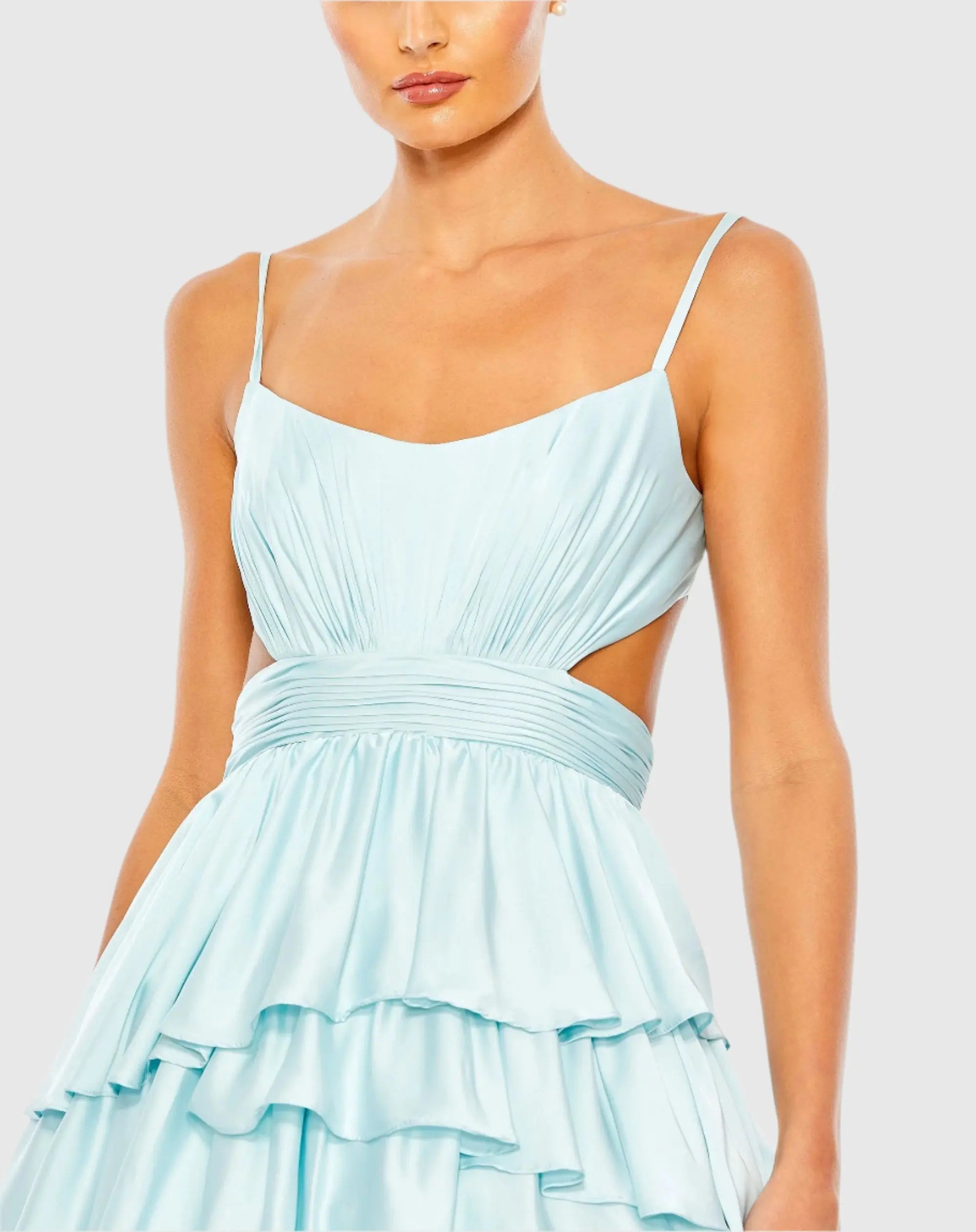 Blue Ruffle Tiered Cut Out Sleeveless Ballgown-Myartka