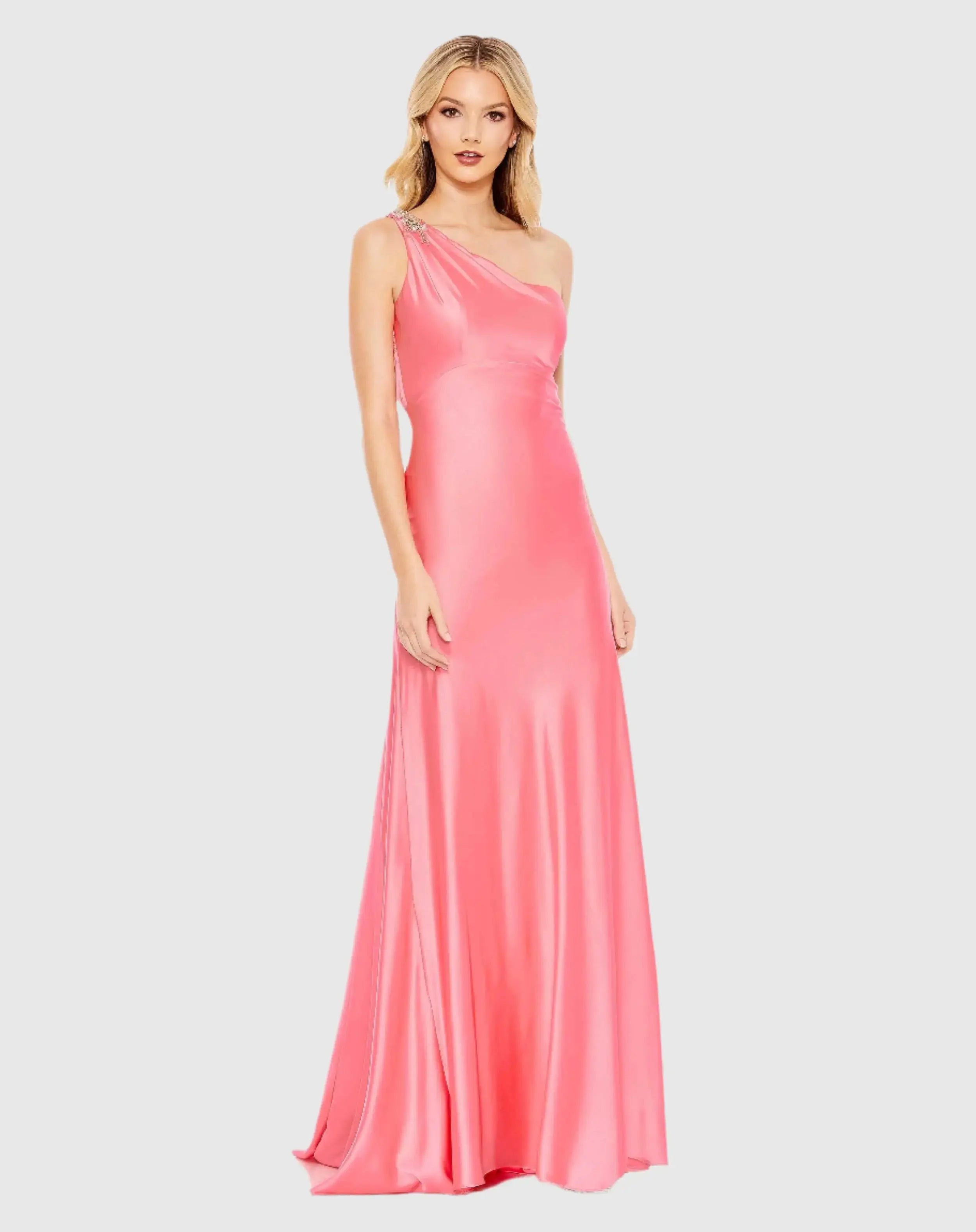 Beaded One Shoulder Column Gown-Myartka