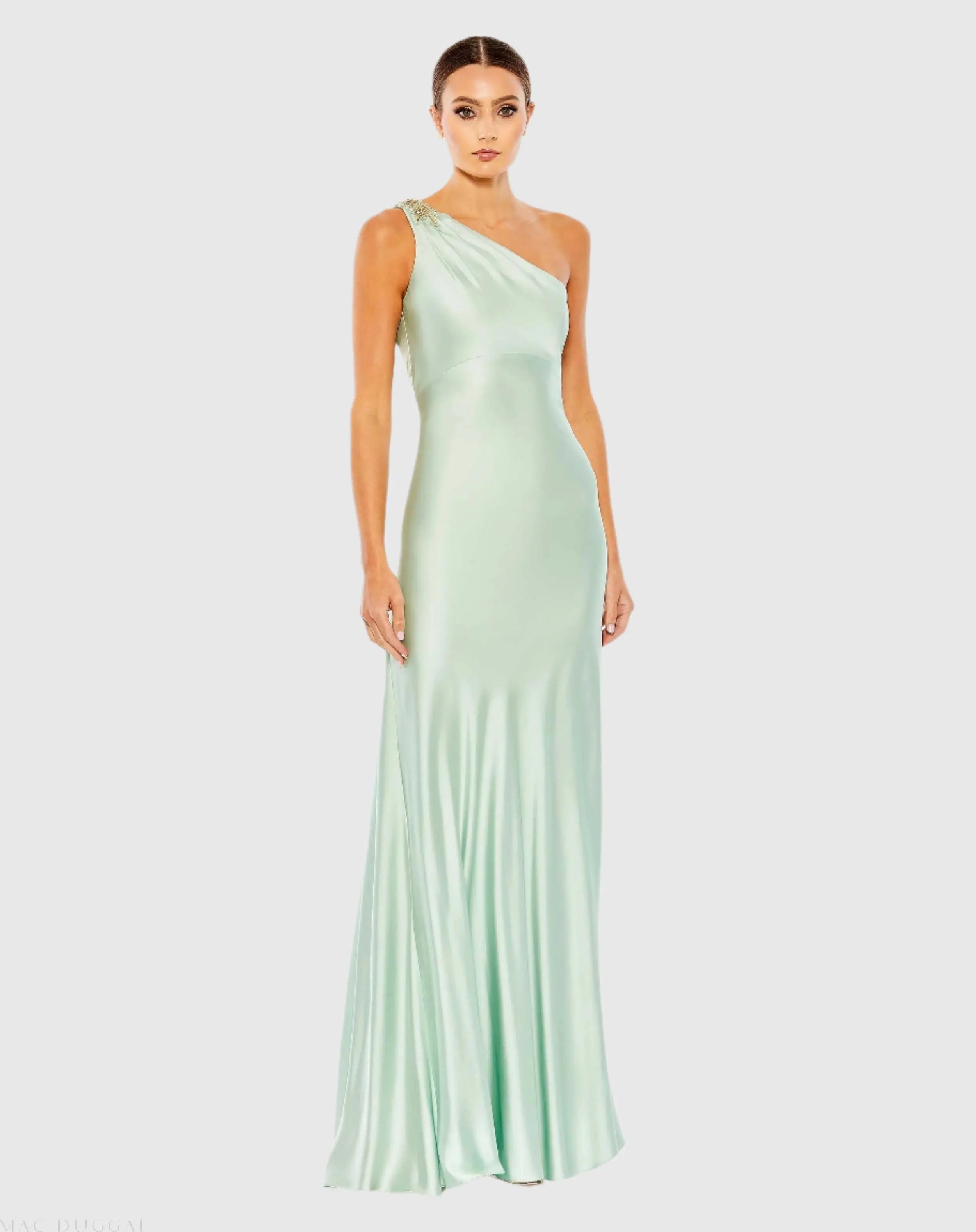 Beaded One Shoulder Column Gown-Myartka