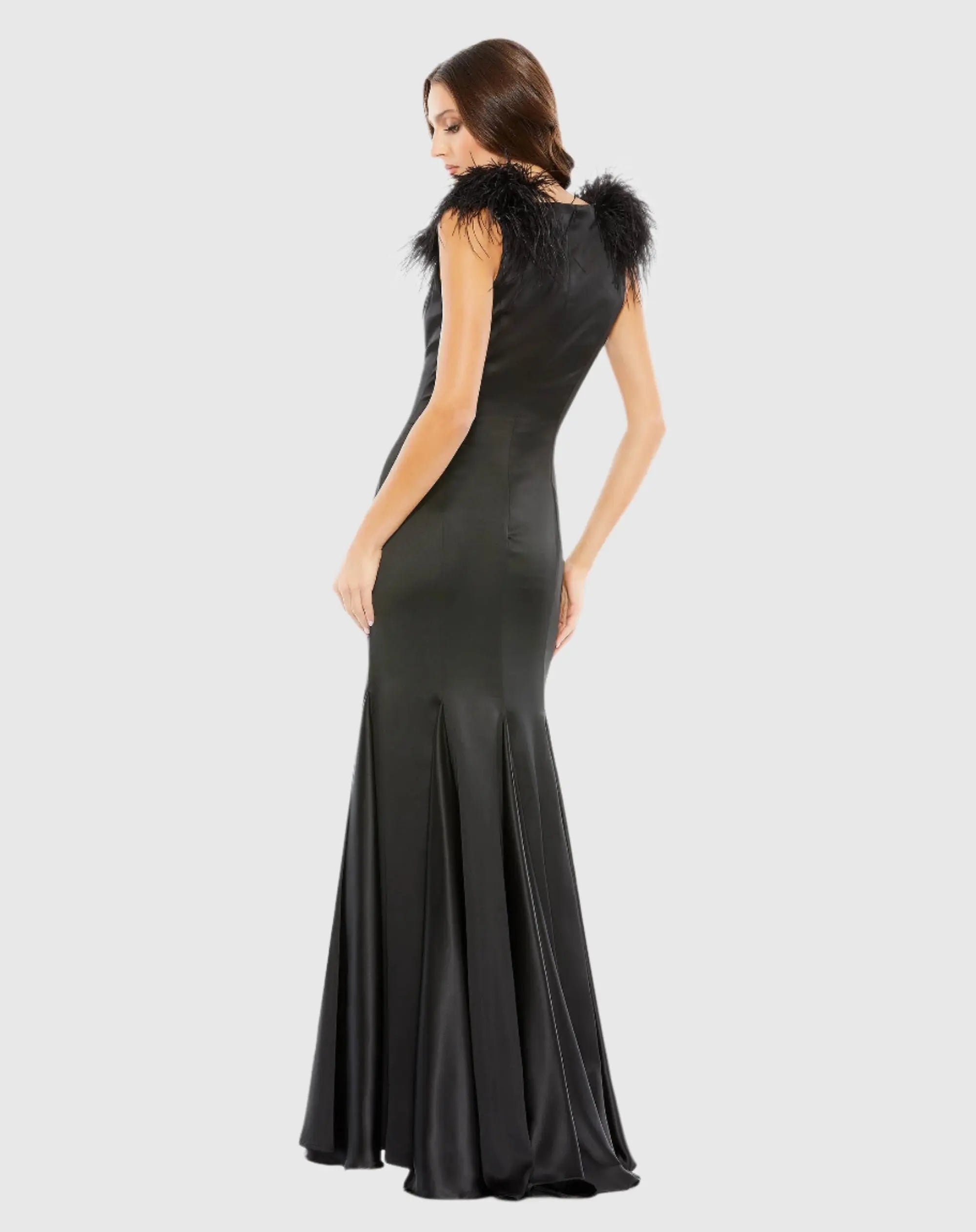 Black Feather Shoulder V-Neck Gown - FINAL SALE-Myartka
