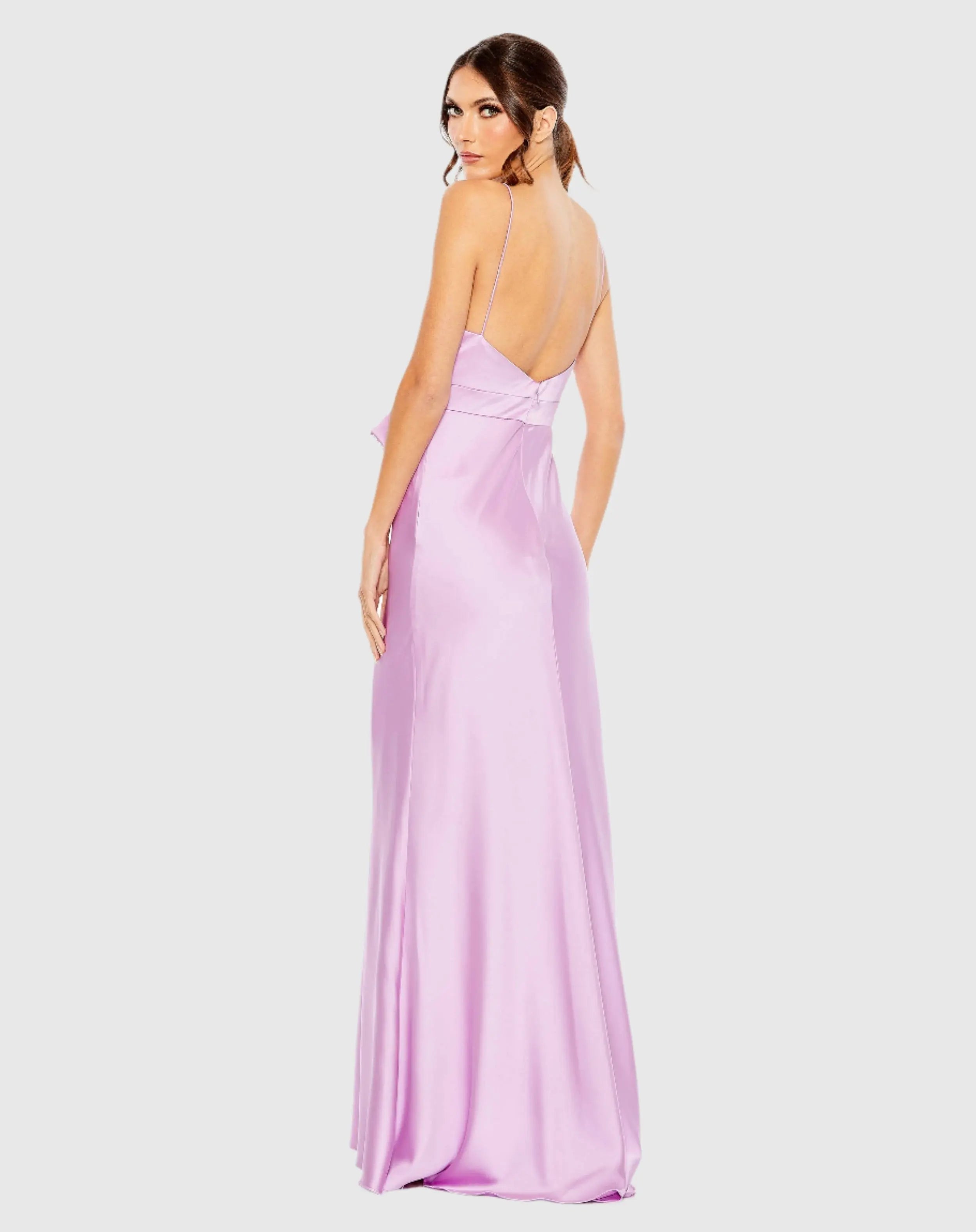 Purple Rhinestone Bow Cami Draped Trumpet Gown-Myartka