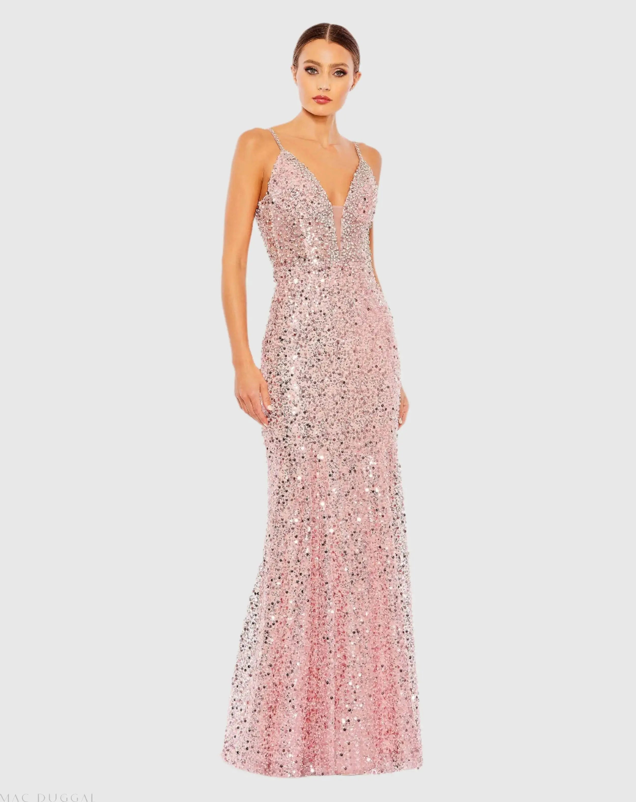 Embellished Plunge Neck Sleeveless Trumpet Gown-Myartka