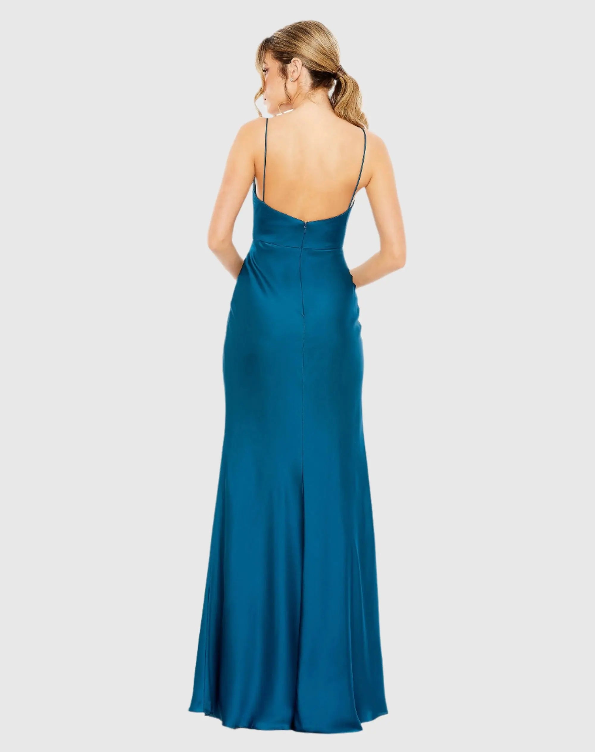 Blue Tie Front with Keyhole Detail Gown-Myartka