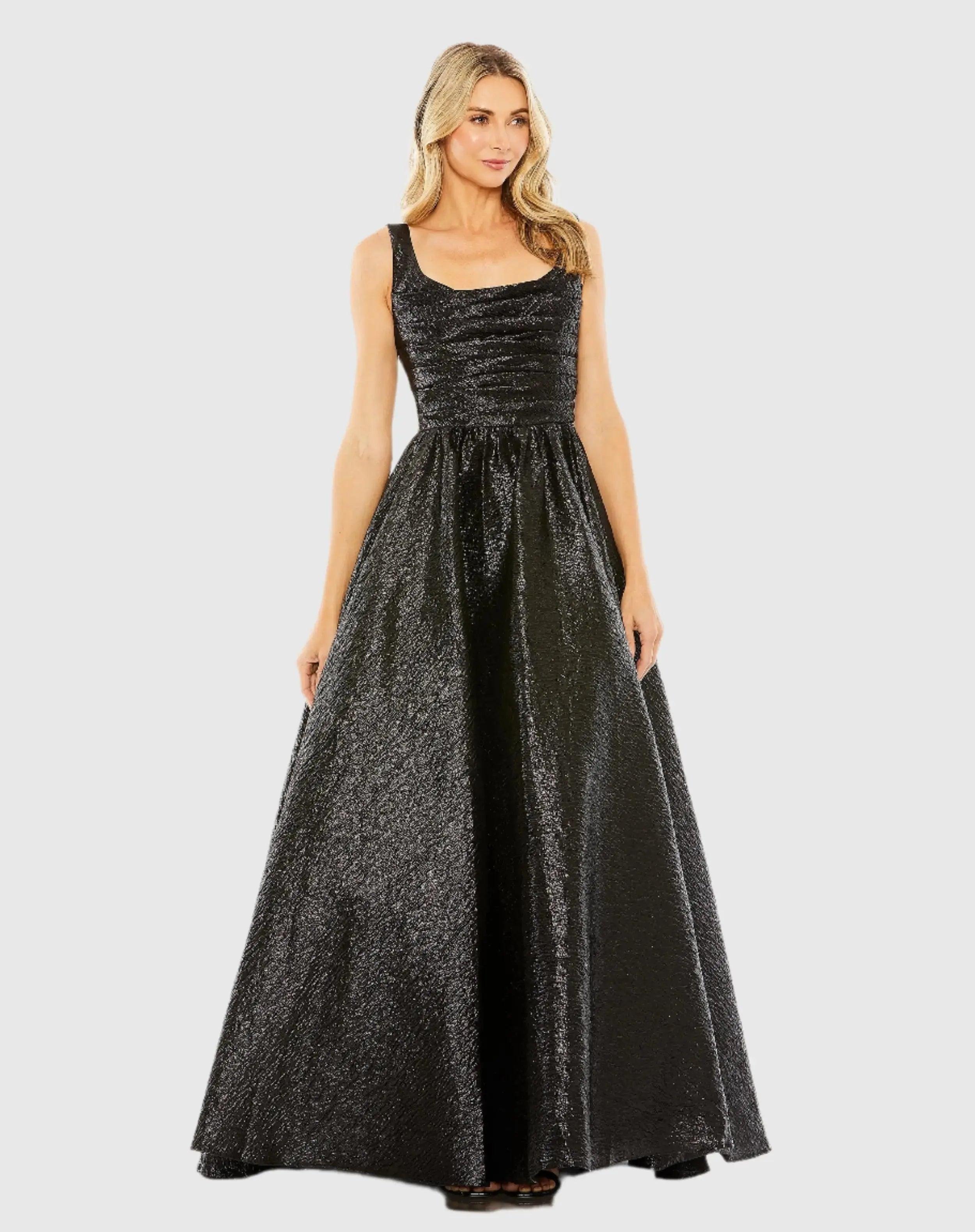 Black Metallic Pleated Bodice Ball Gown-Myartka