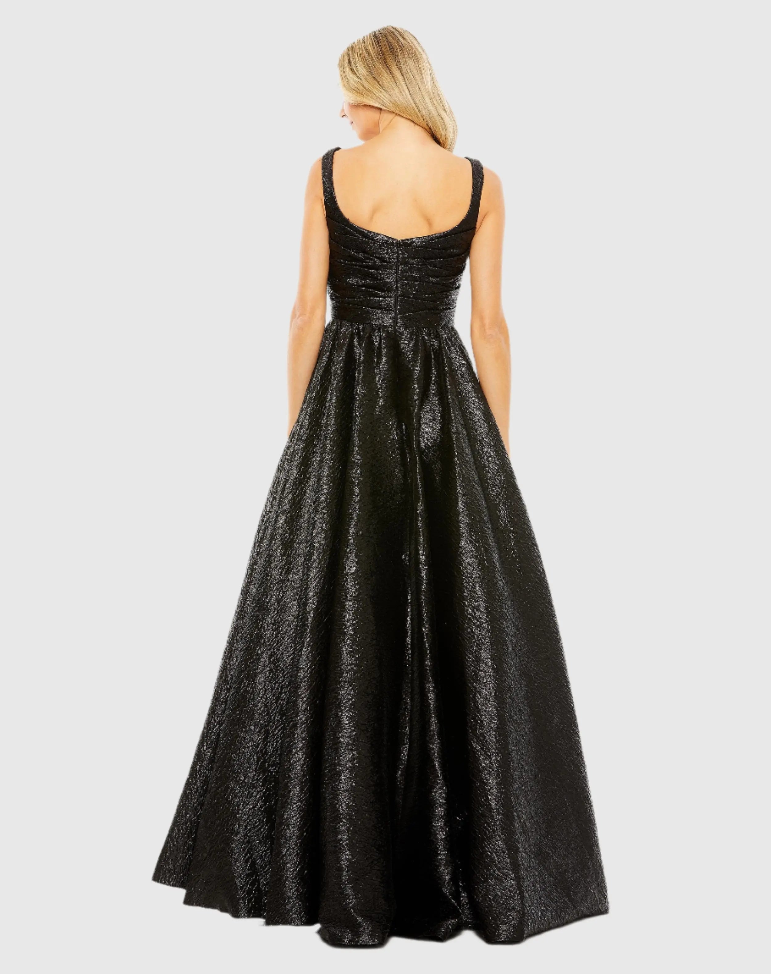 Black Metallic Pleated Bodice Ball Gown-Myartka