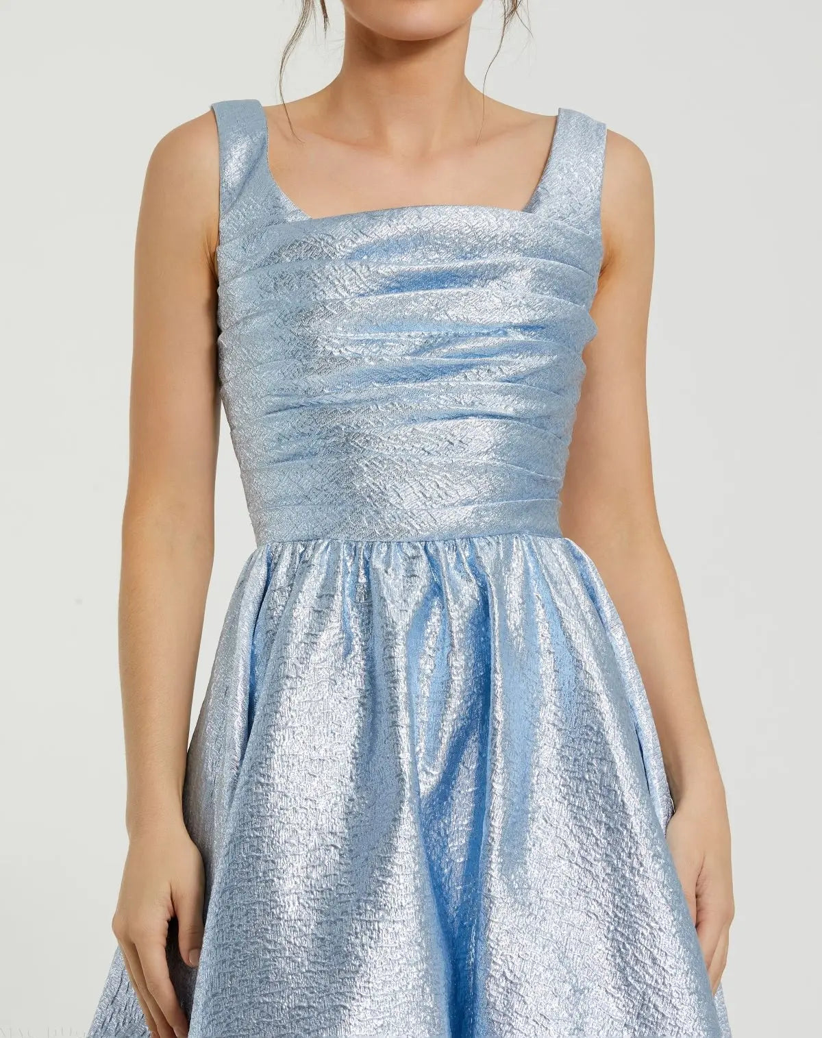Blue Taffeta Square Neck Sleeveless A-Line Midi Dress-Myartka